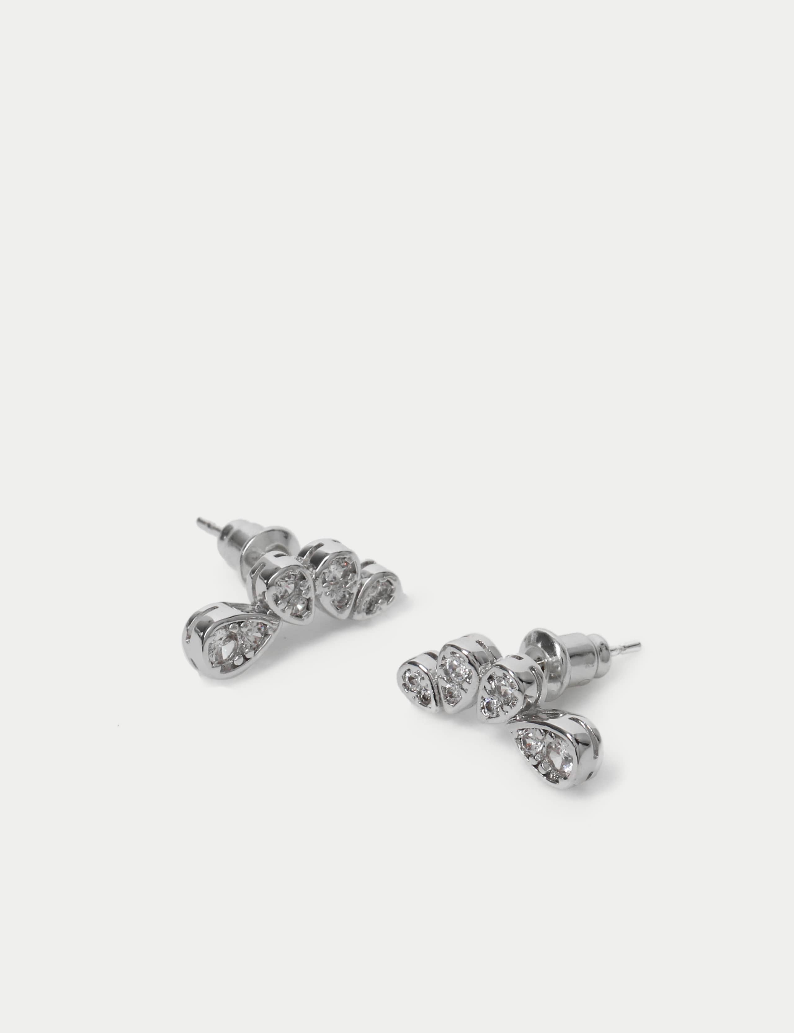 Platinum Plated Cubic Zirconia Climber Stud Earrings 3 of 3