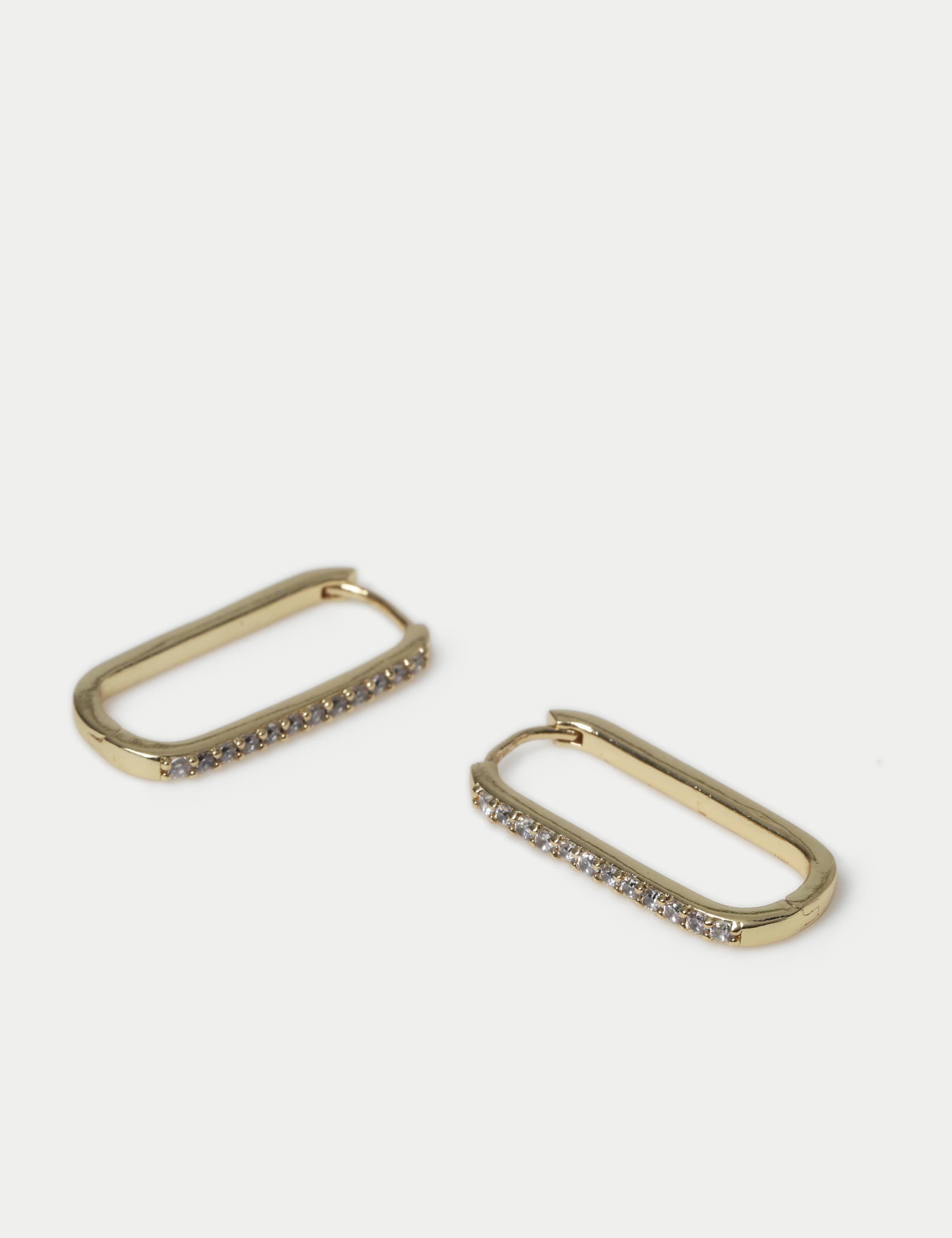 14ct  Gold Plated Thin Oval Cubic Zirconia Hoop Earrings 3 of 3