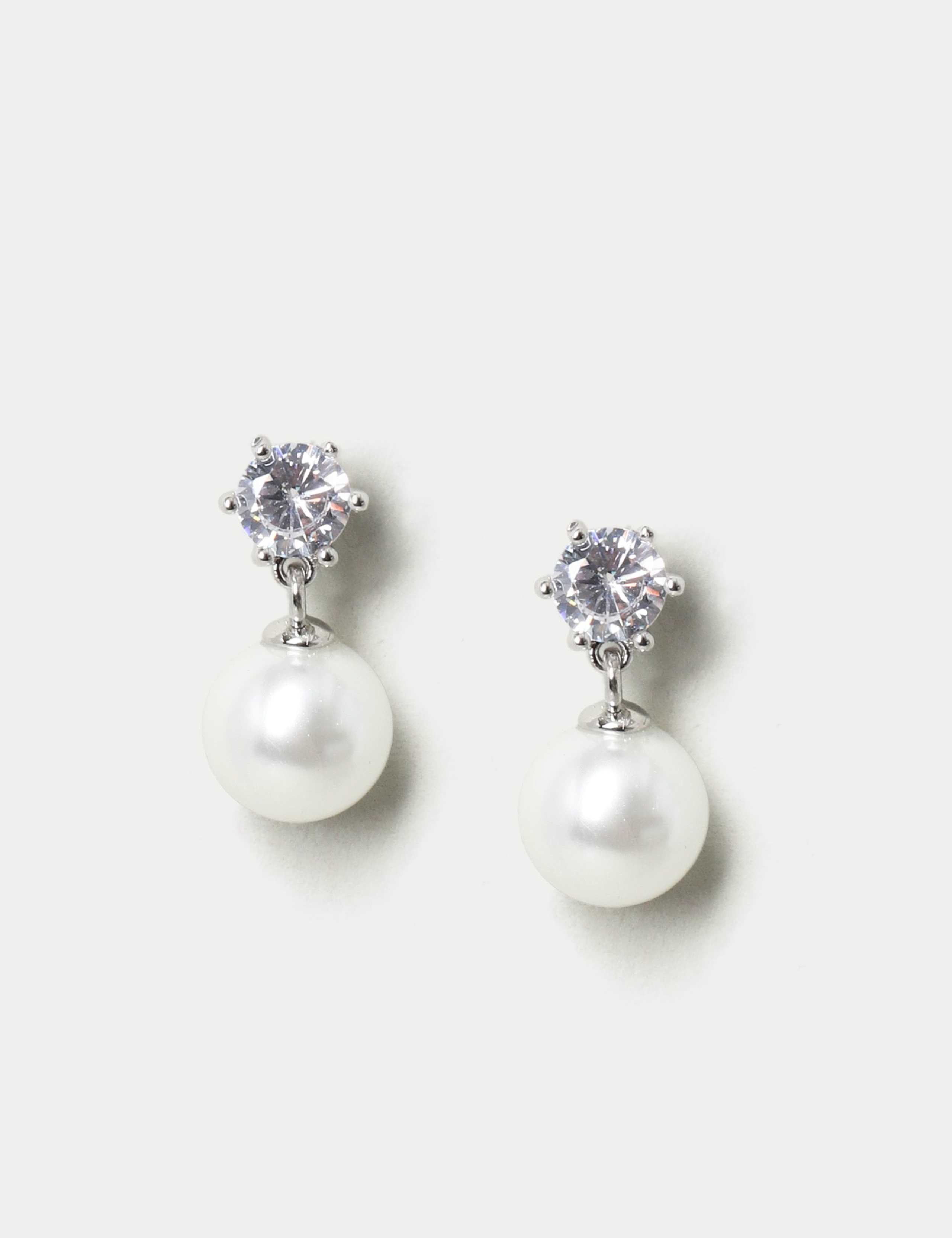 Platinum Plated Pearl Drop Earrings 1 of 2