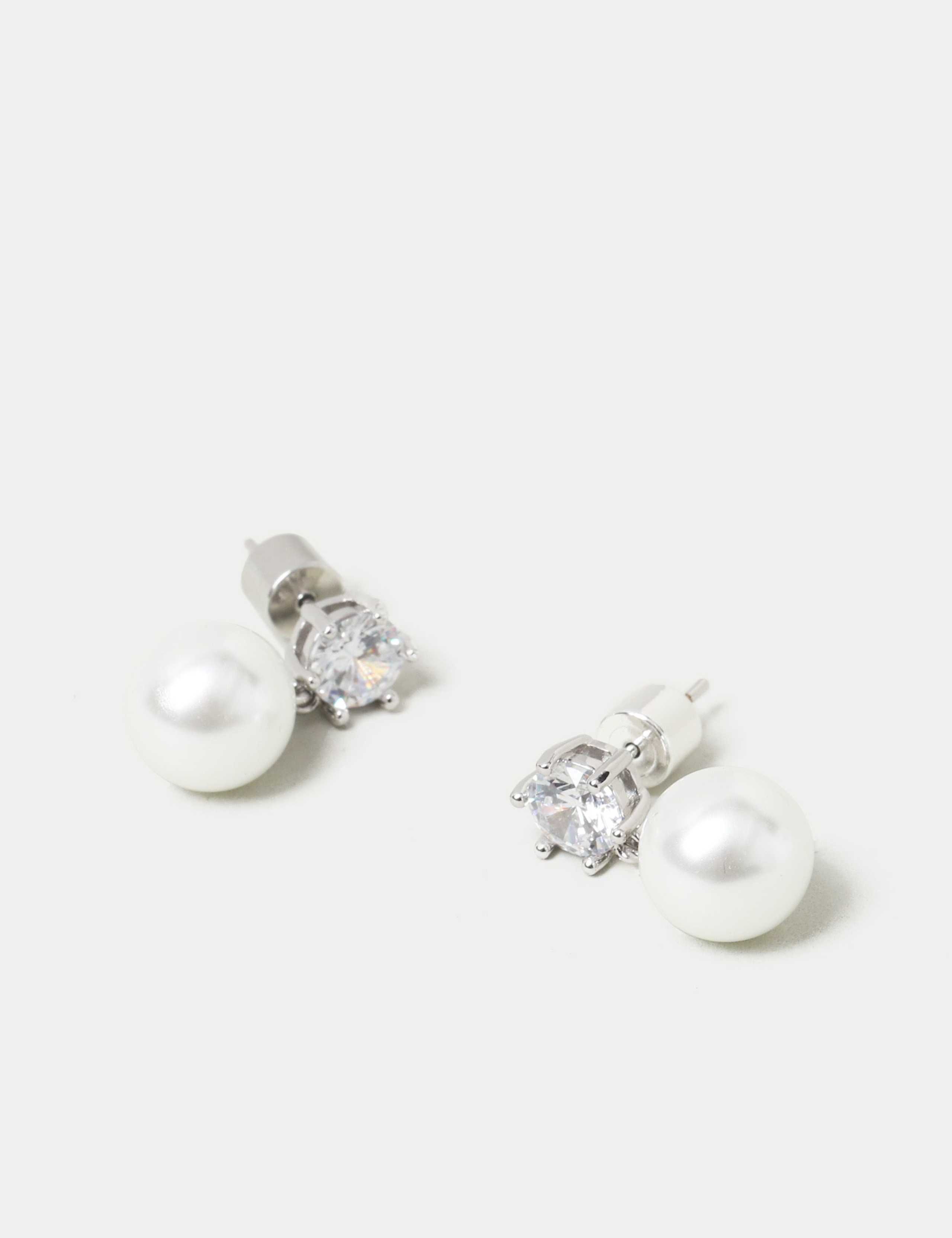 Platinum Plated Pearl Drop Earrings 2 of 2