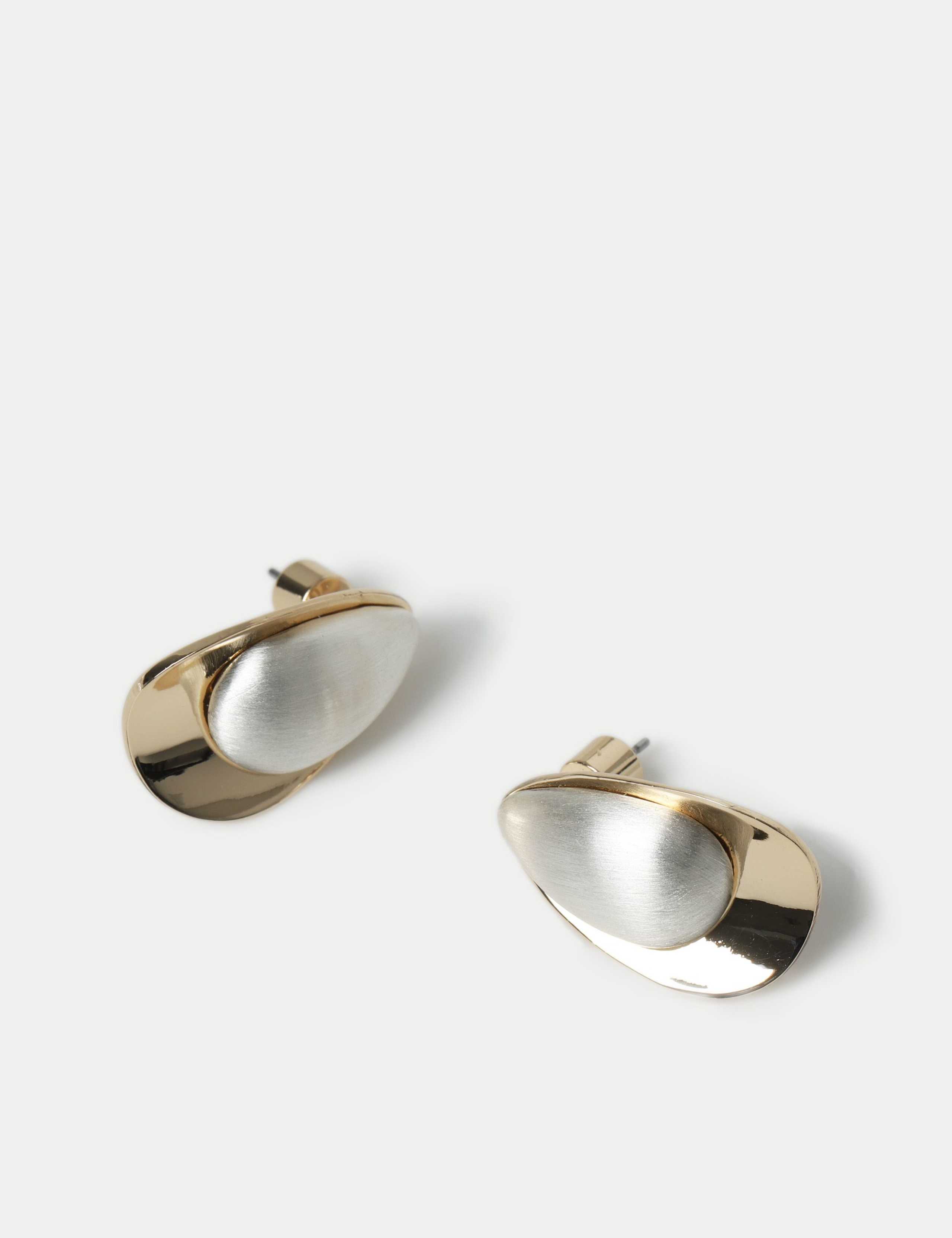 Mixed Metal Brushed Stud Earrings 2 of 2