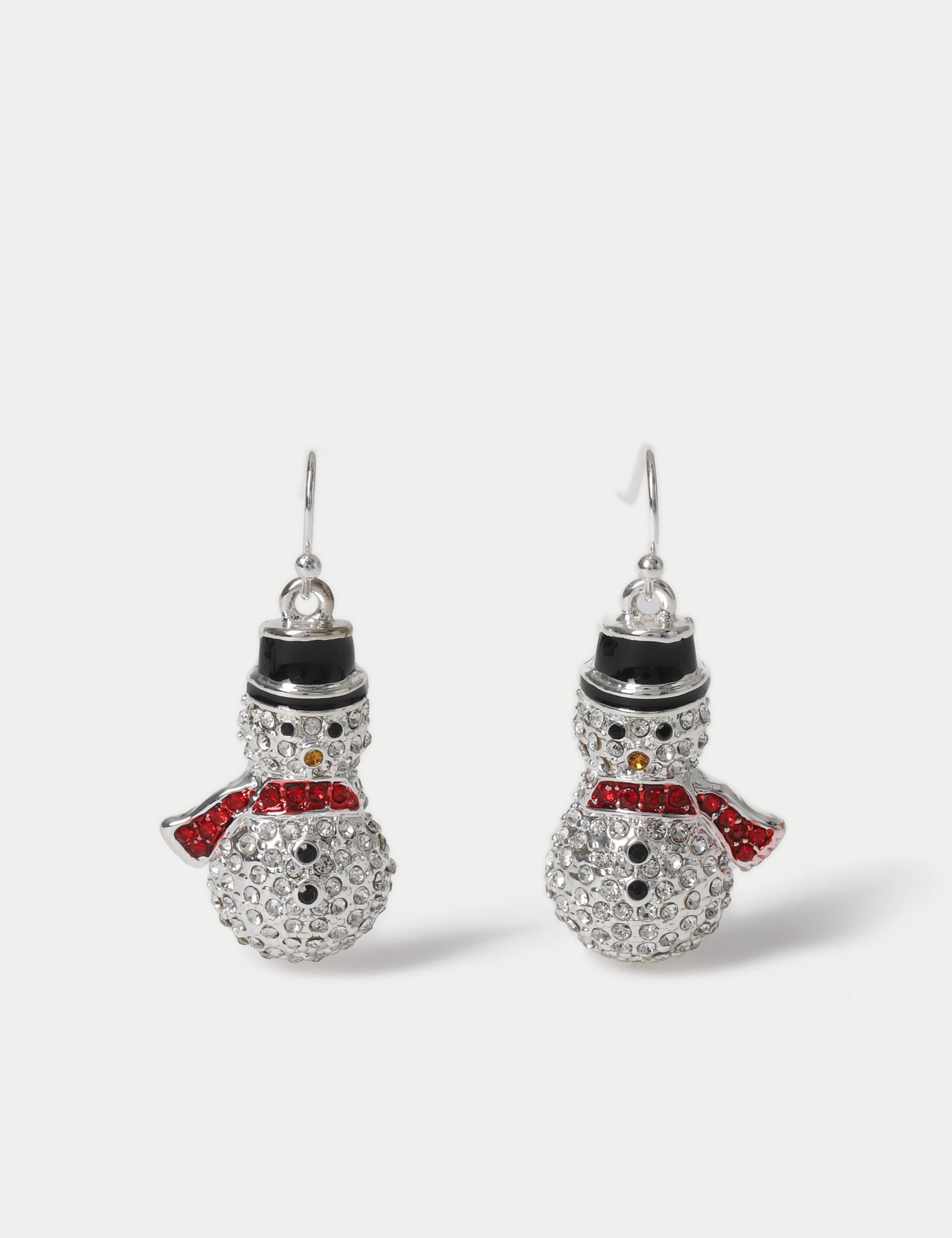 Crystal Pave Snowman Christmas Earrings 1 of 2