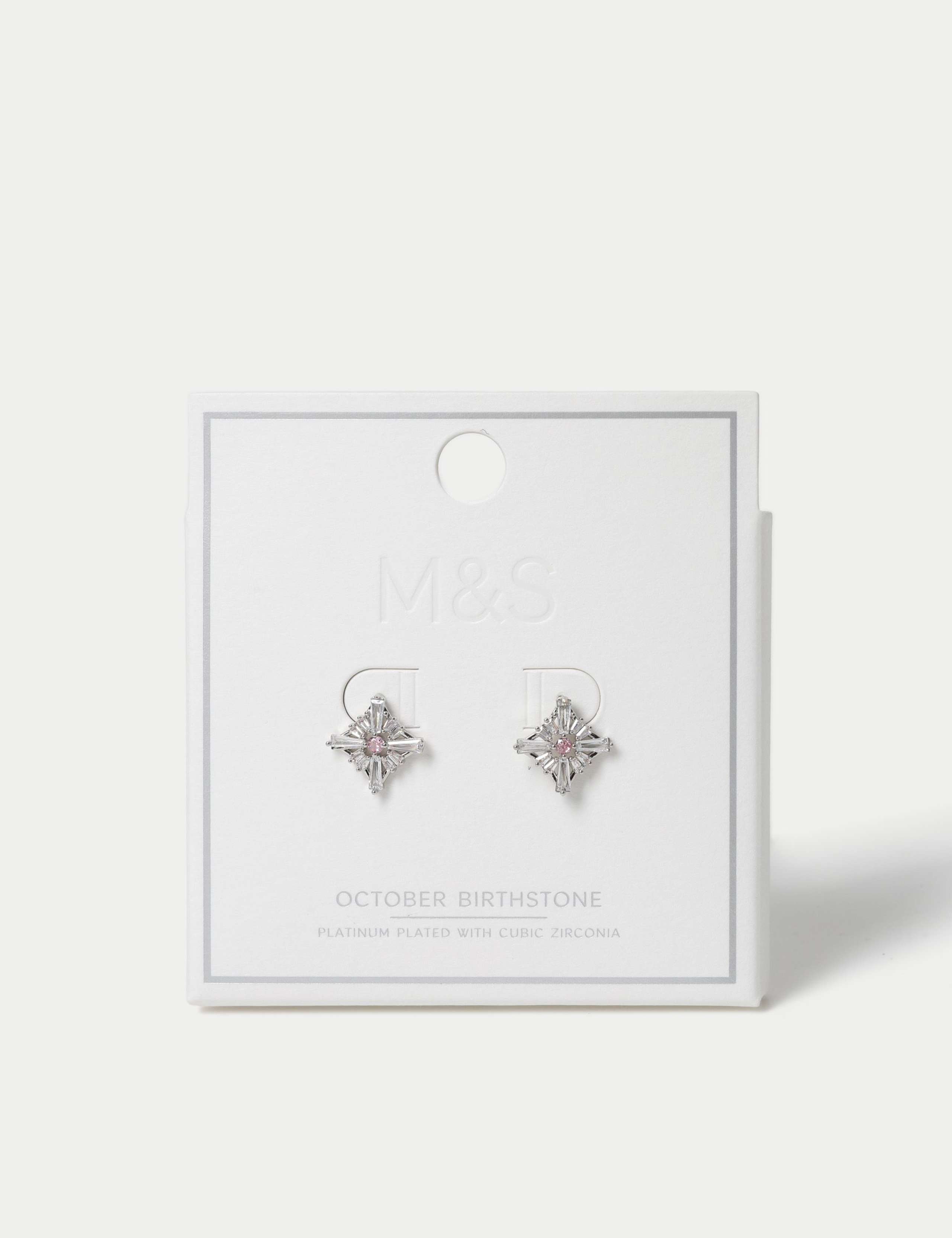 Platinum Plated Cubic Zirconia Birthstone Earrings 1 of 3