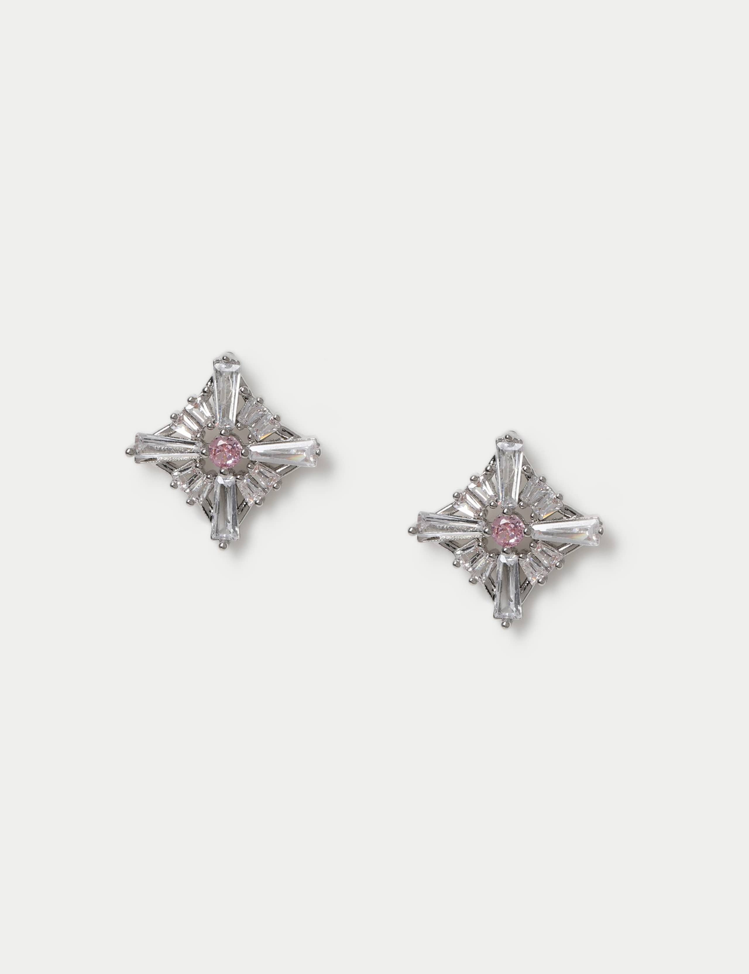 Platinum Plated Cubic Zirconia Birthstone Earrings 2 of 3