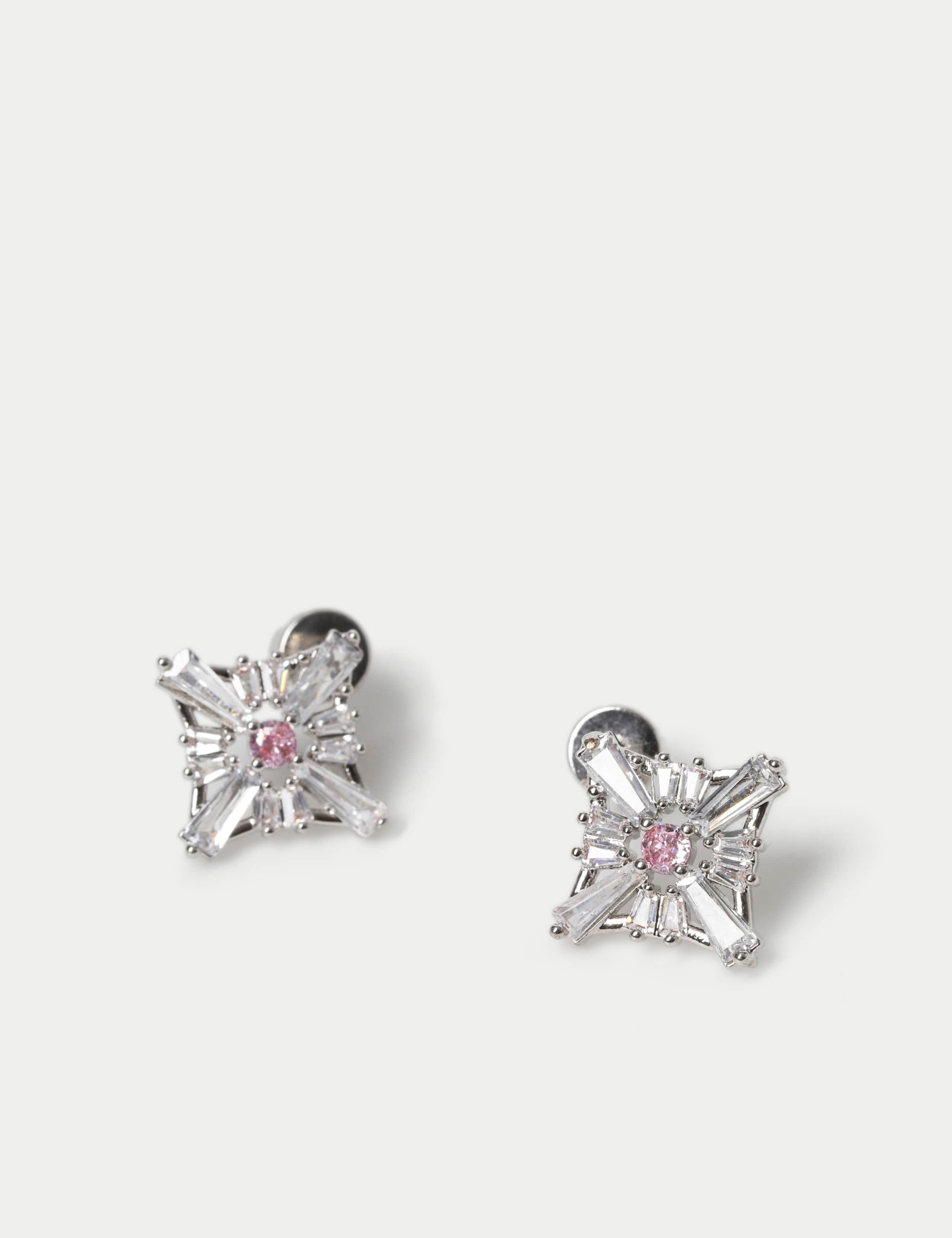 Platinum Plated Cubic Zirconia Birthstone Earrings 3 of 3