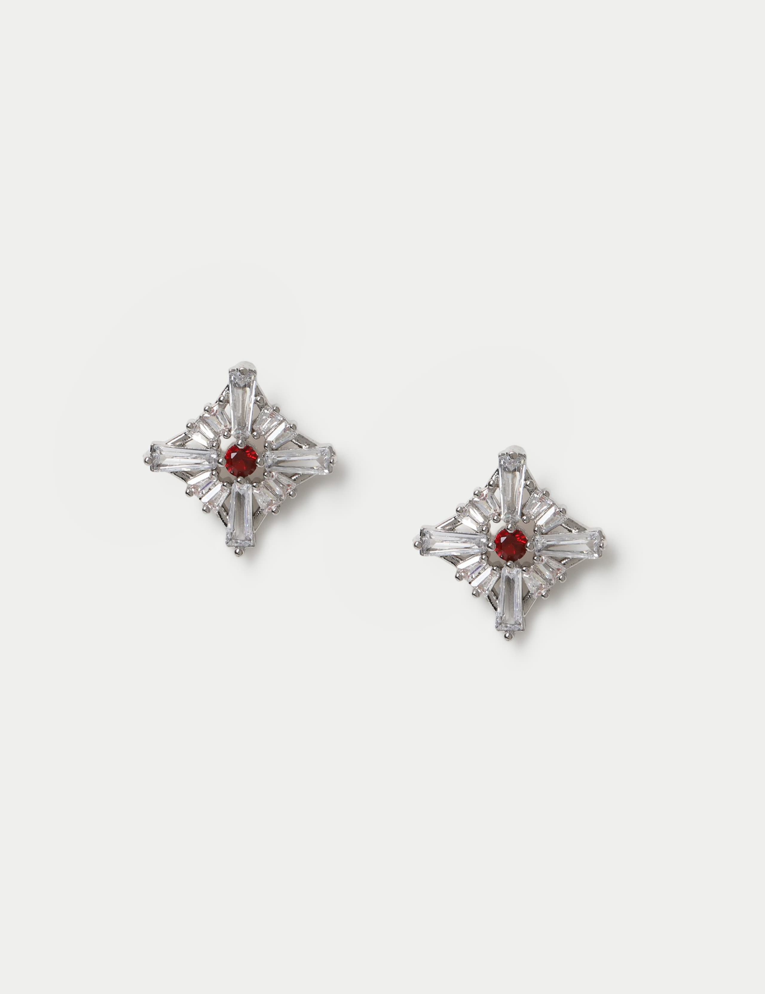 Platinum Plated Cubic Zirconia Birthstone Earrings 2 of 3