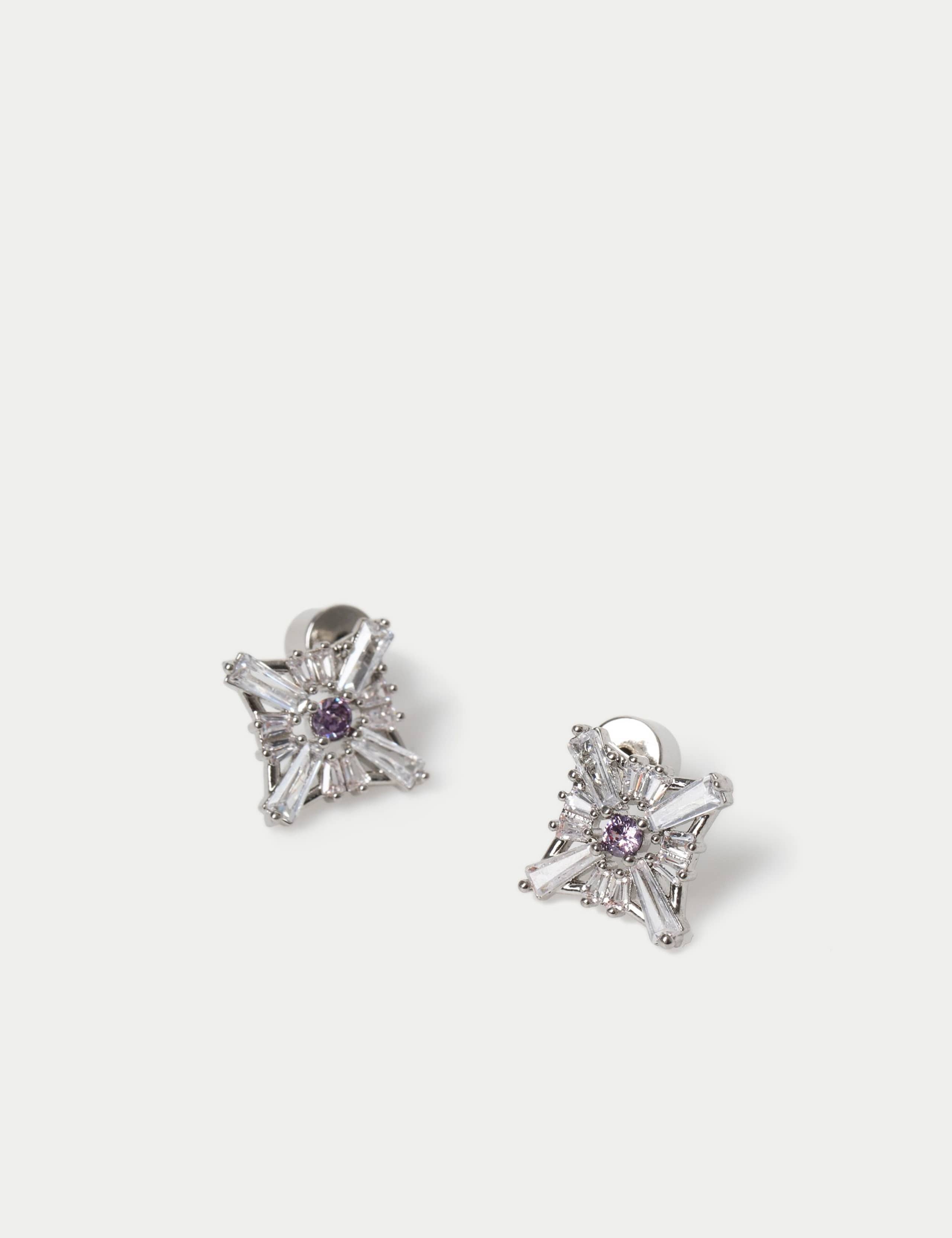 Platinum Plated Cubic Zirconia Birthstone Earrings 2 of 3