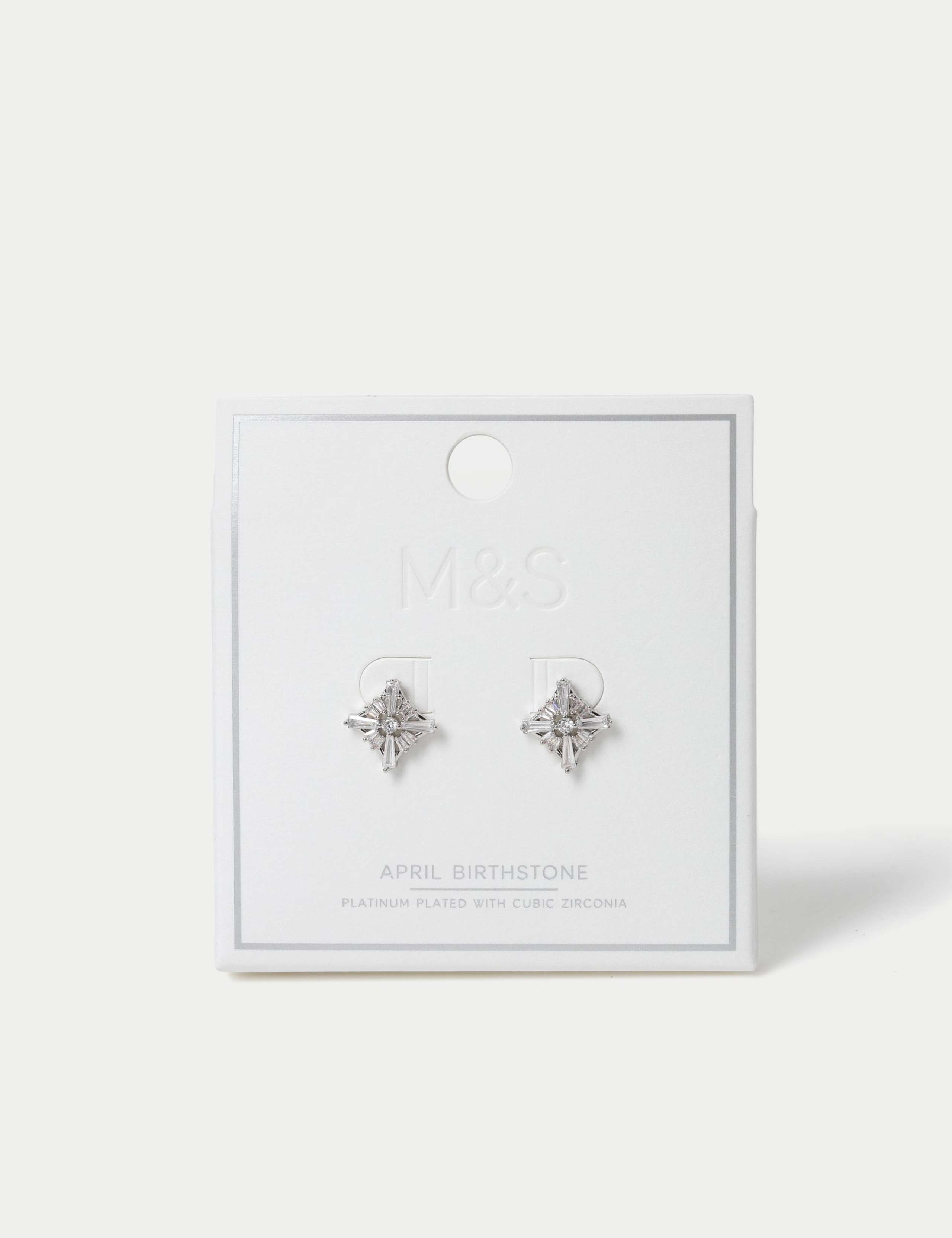 Platinum Plated Cubic Zirconia Birthstone Earrings 1 of 3