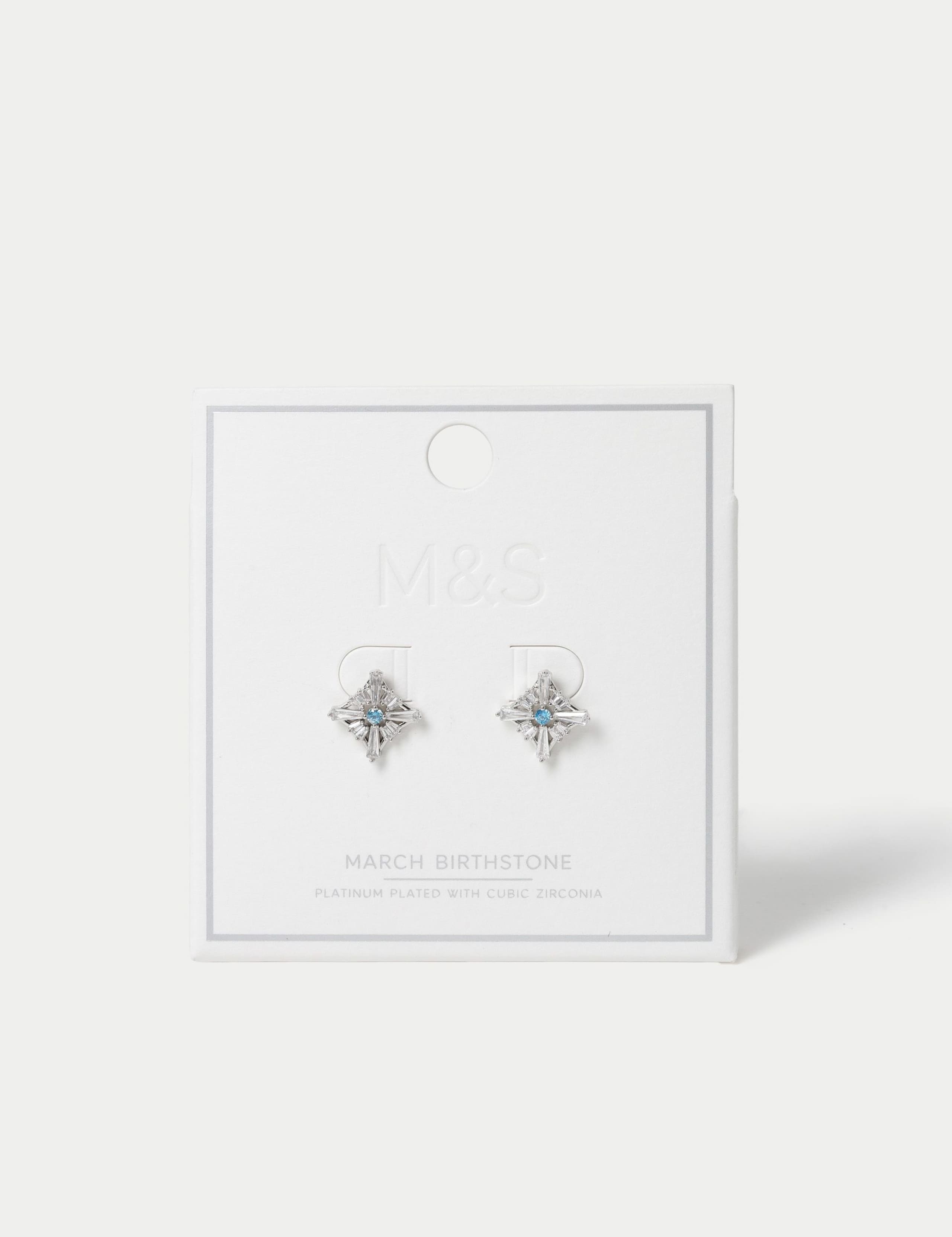 Platinum Plated Cubic Zirconia Birthstone Earrings 1 of 3