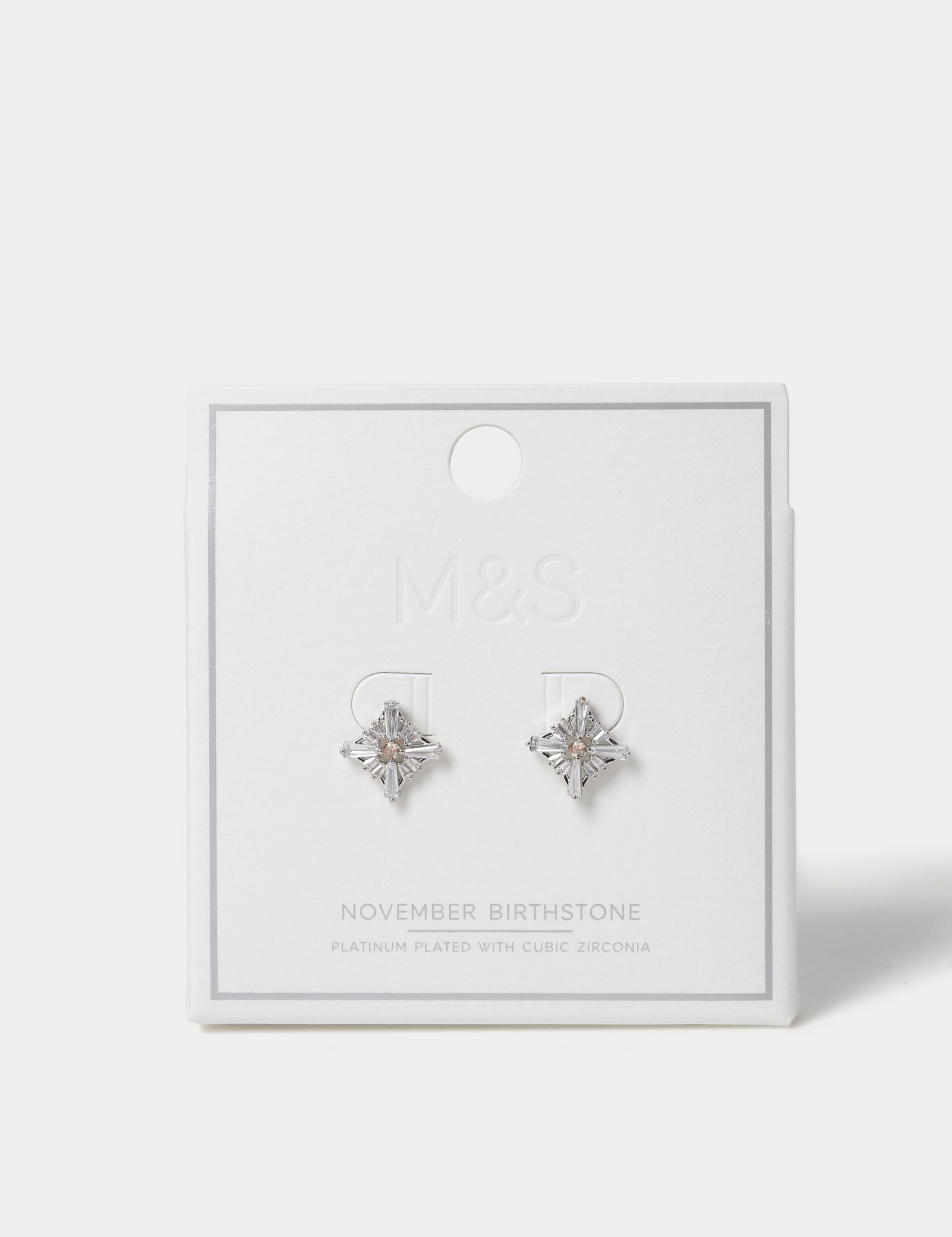Platinum Plated Cubic Zirconia Birthstone Earrings 1 of 3