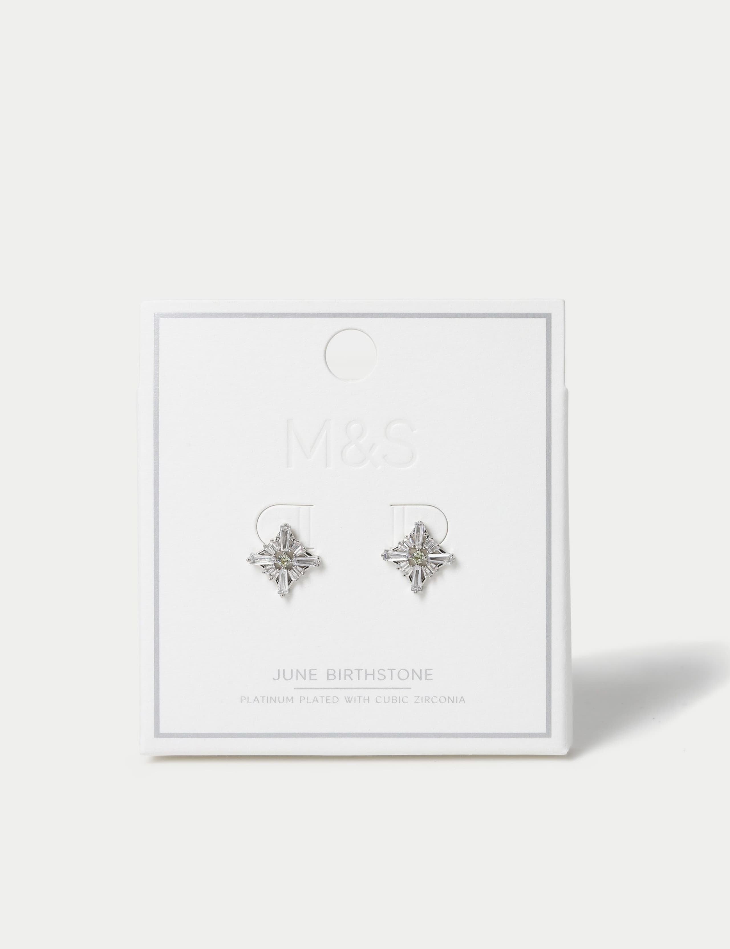 Platinum Plated Cubic Zirconia Birthstone Earrings 1 of 3