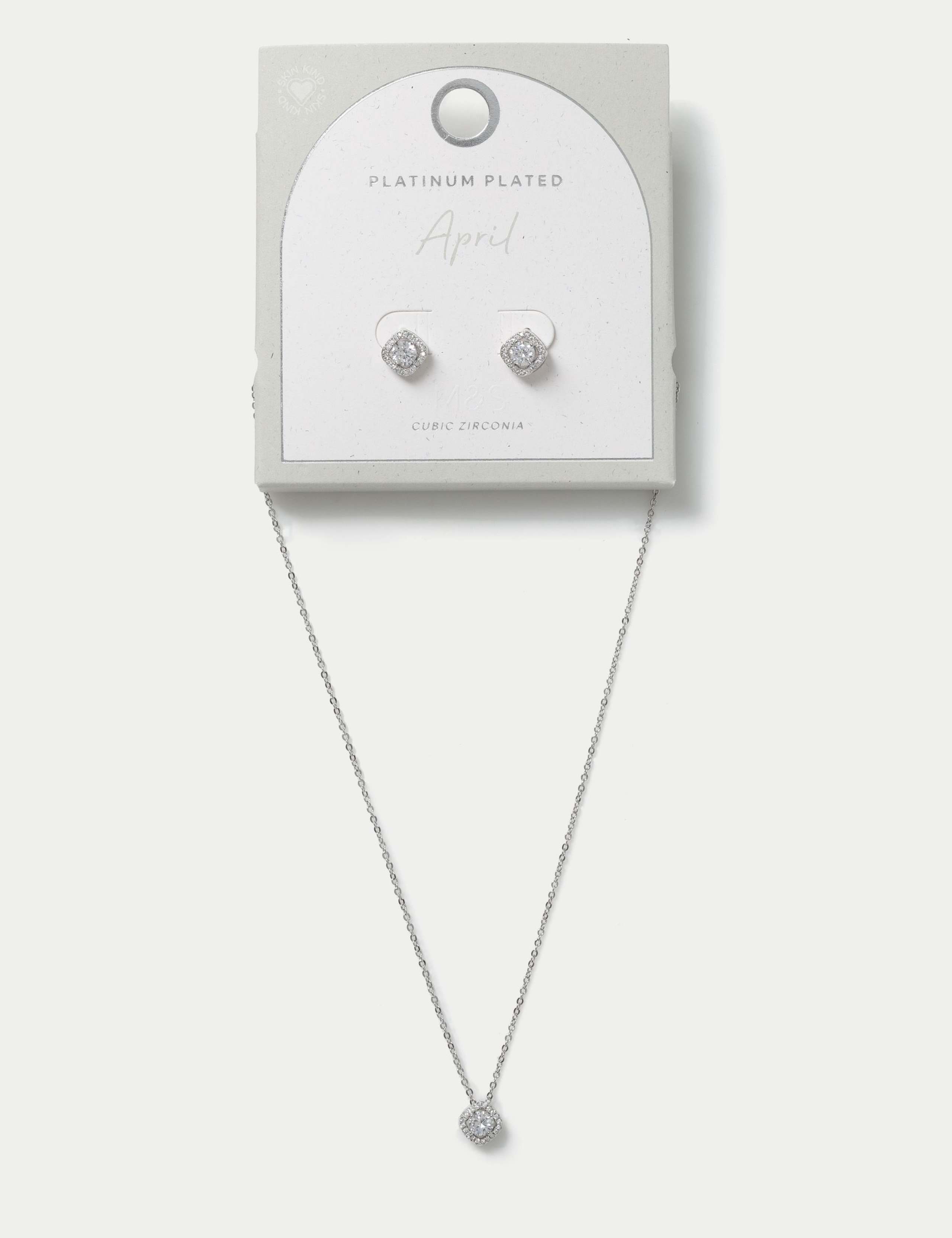 Platinum Plated Birthstone Earring and Necklace Set 2 of 3