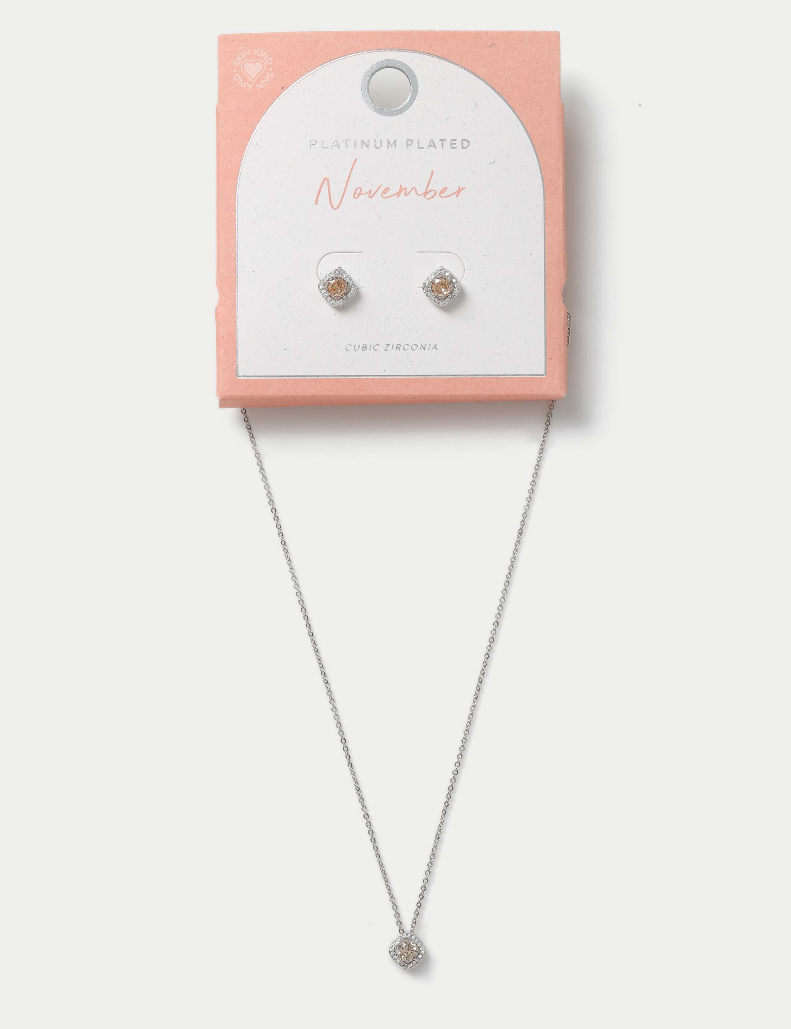 Platinum Plated Birthstone Earring and Necklace Set 2 of 3