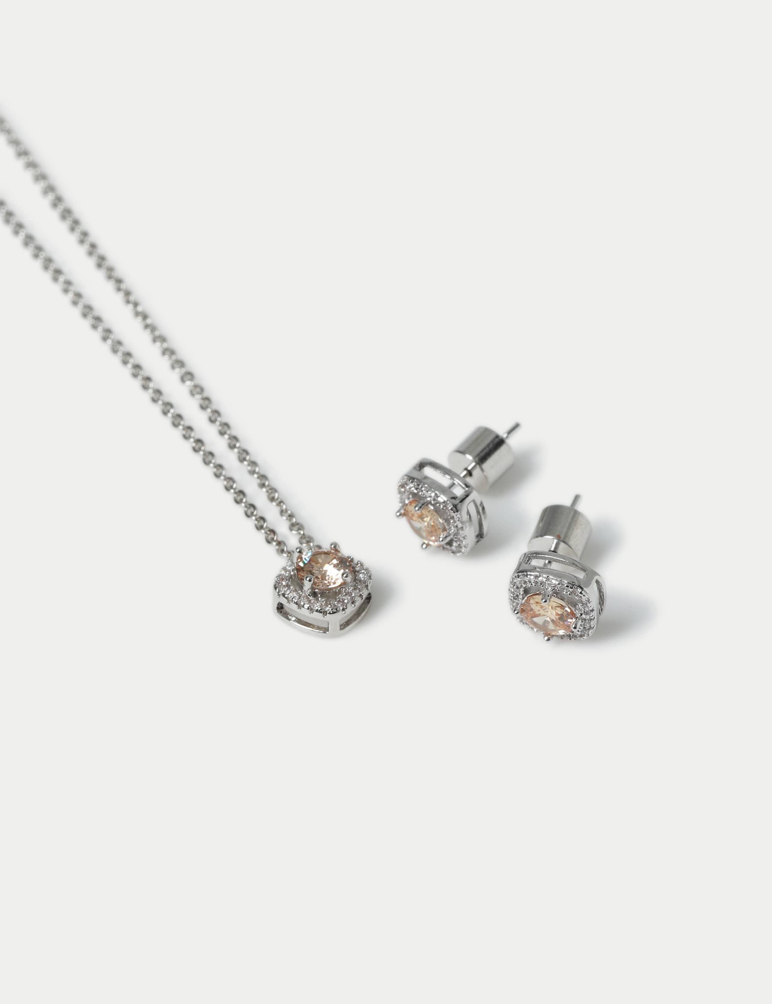 Platinum Plated Birthstone Earring and Necklace Set 3 of 3