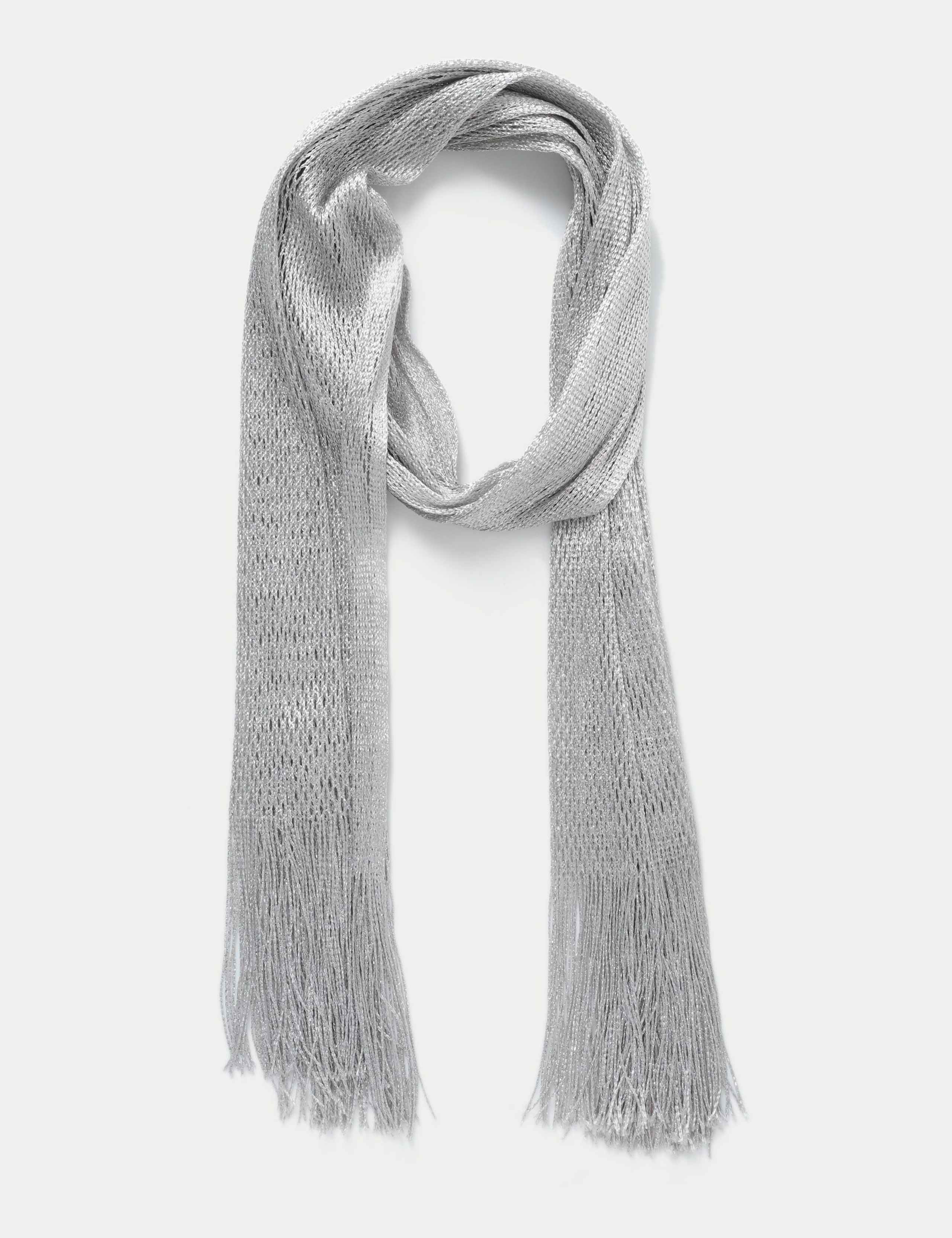 Woven Metallic Tassel Scarf 1 of 3