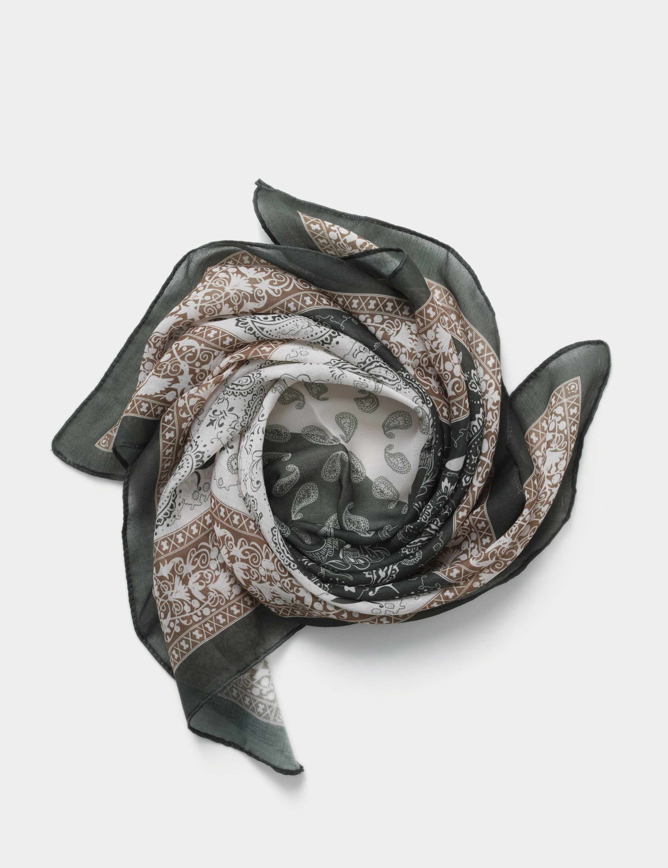 Pure Cotton Printed Multi Paisley Green and Beige Scarf 2 of 2