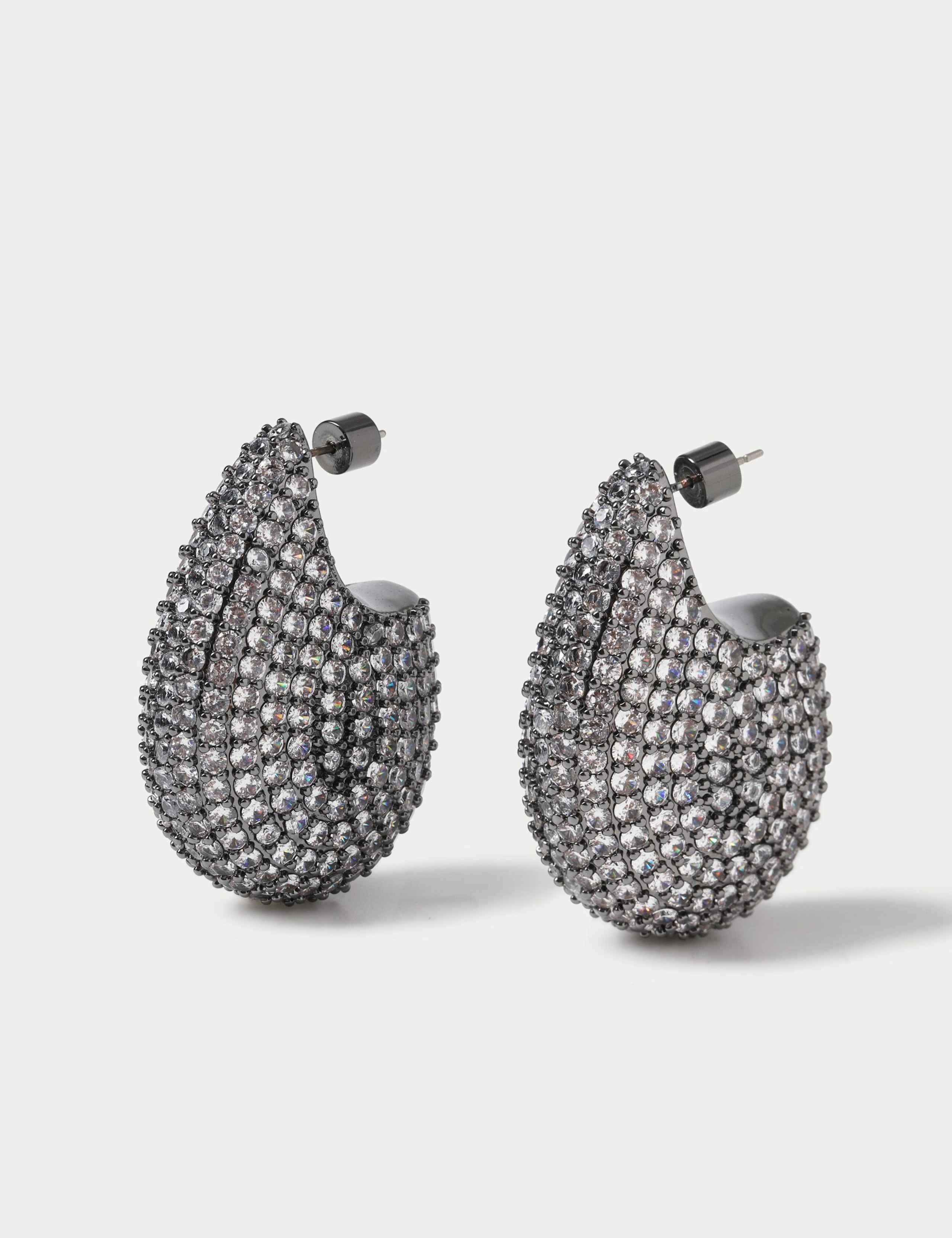 Embellished Gunmetal Dome Earrings 2 of 3