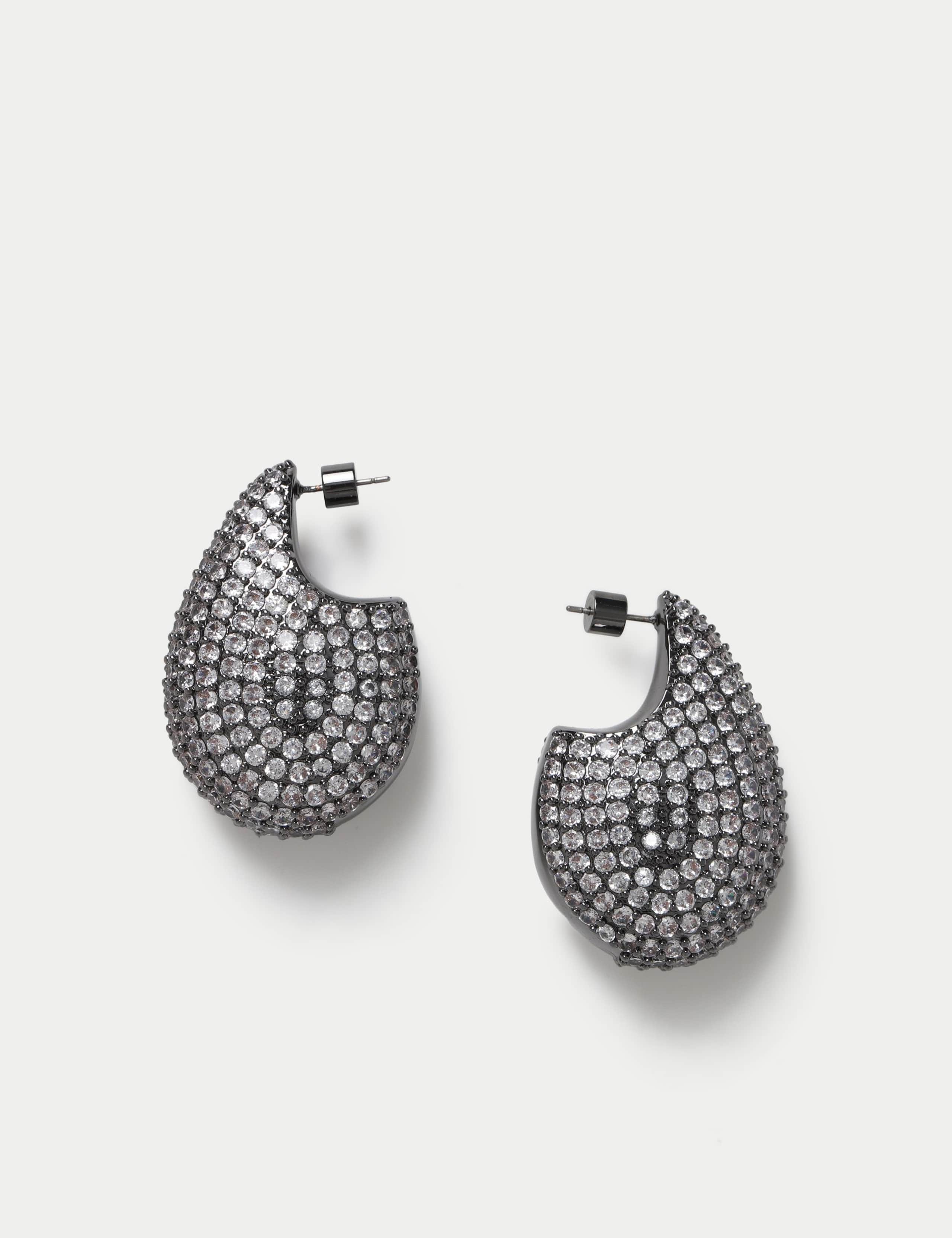 Embellished Gunmetal Dome Earrings 3 of 3