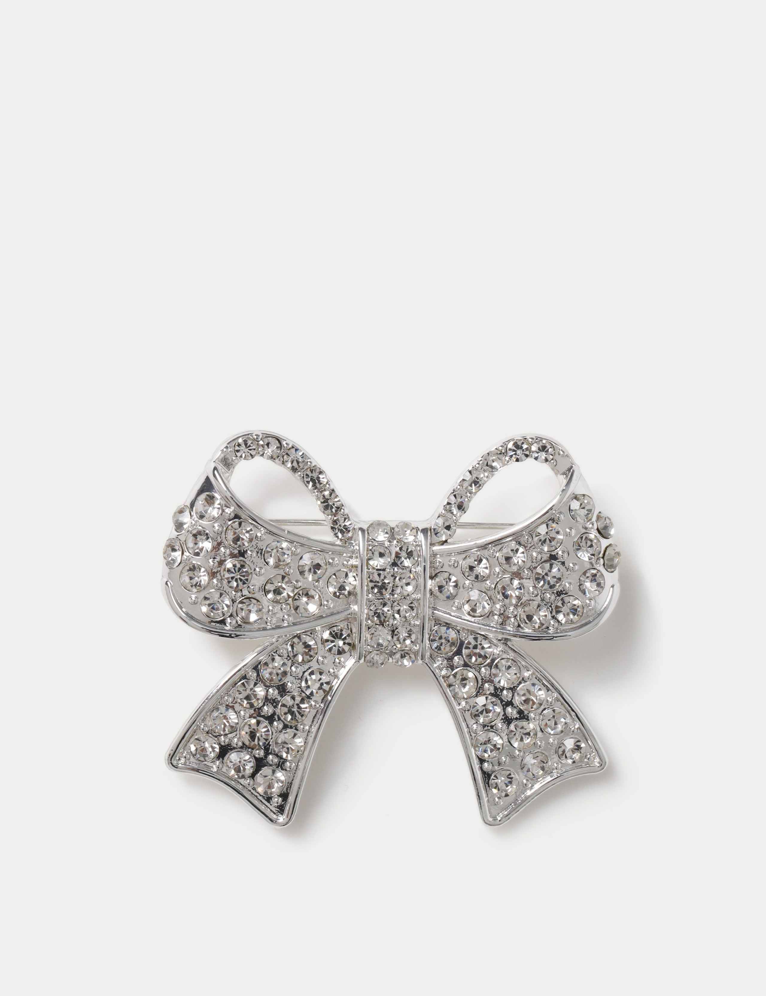 Silver Tone Christmas Bow Brooch 1 of 3