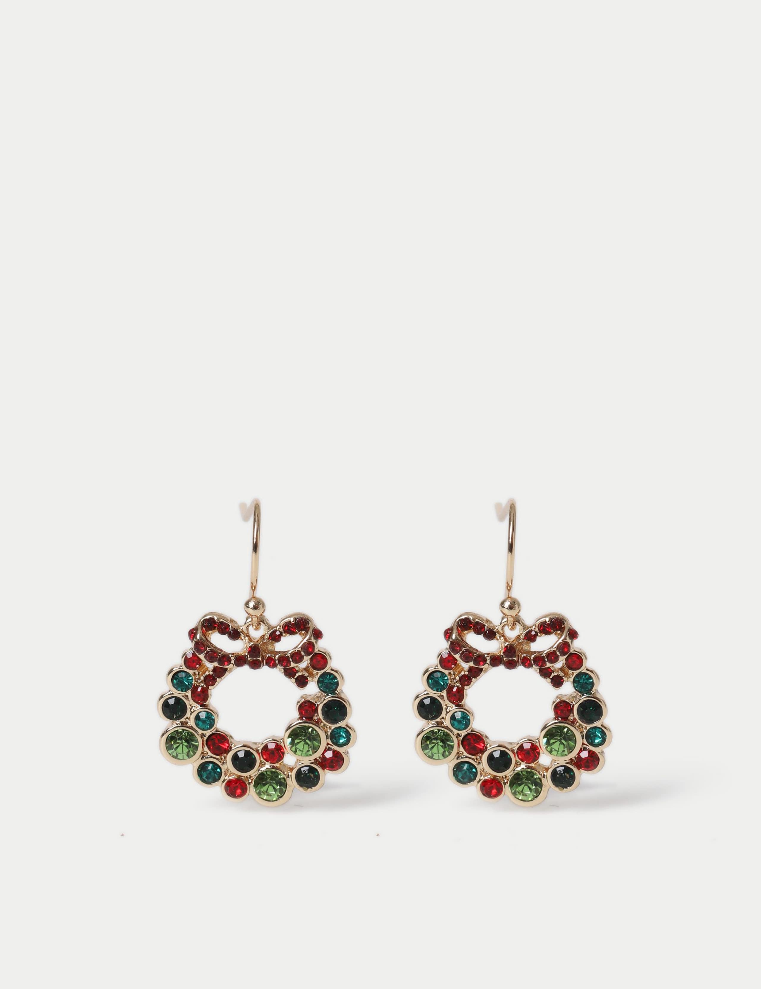 Rhinestone Wreath Christmas Earrings 1 of 2