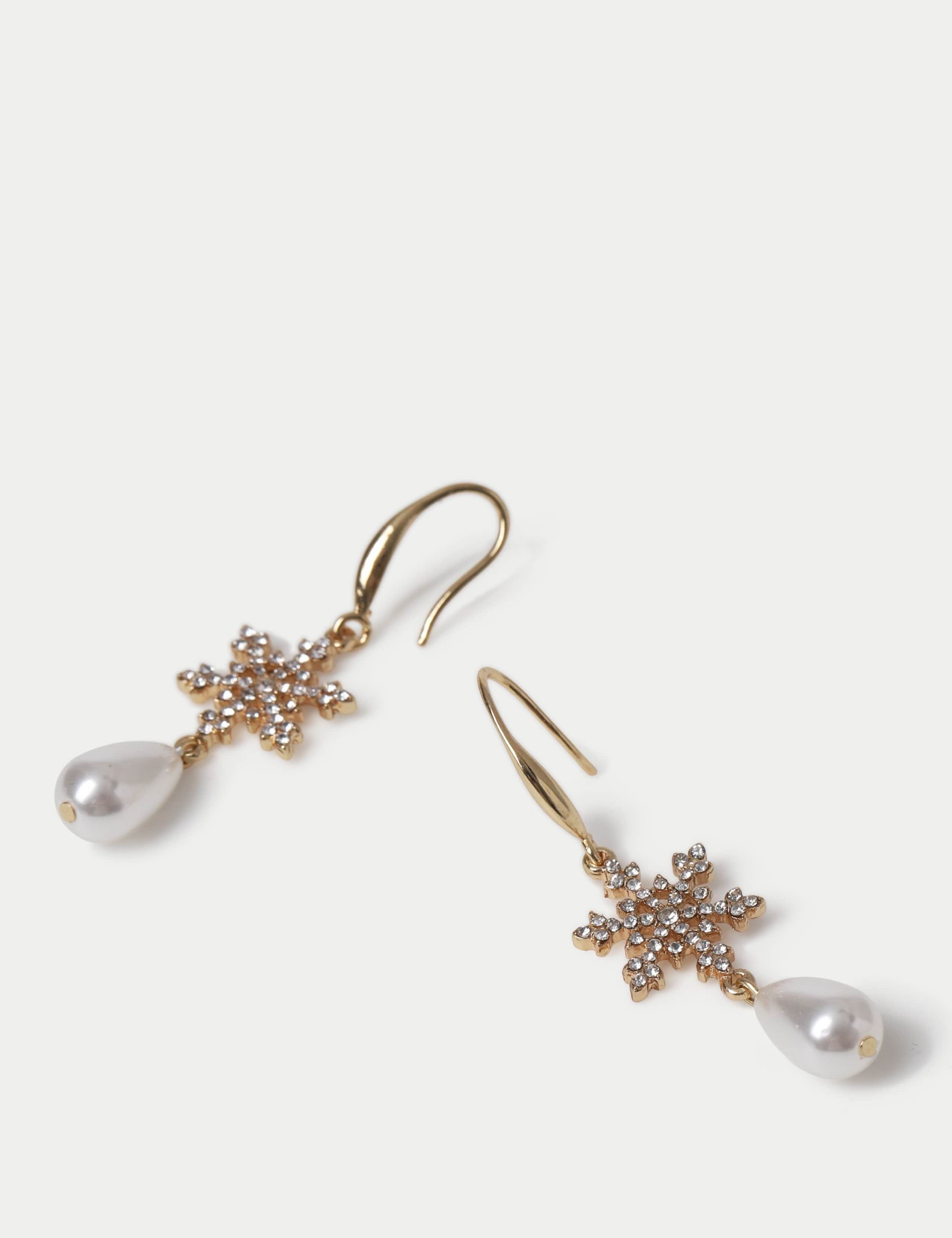 Snowflake and Pearl Christmas Earrings 2 of 2