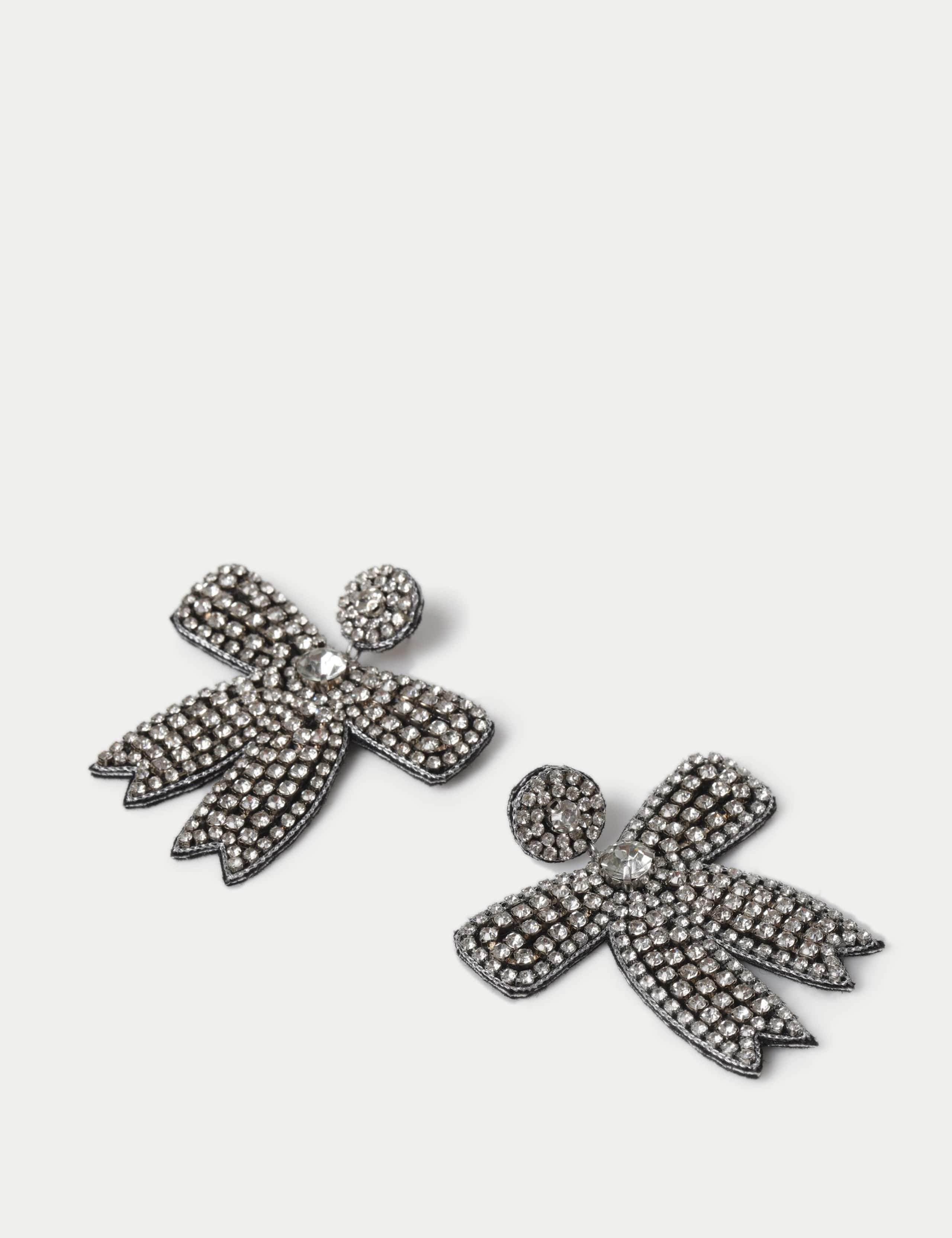 Rhinestone Fabric Bow Christmas Earrings 2 of 2