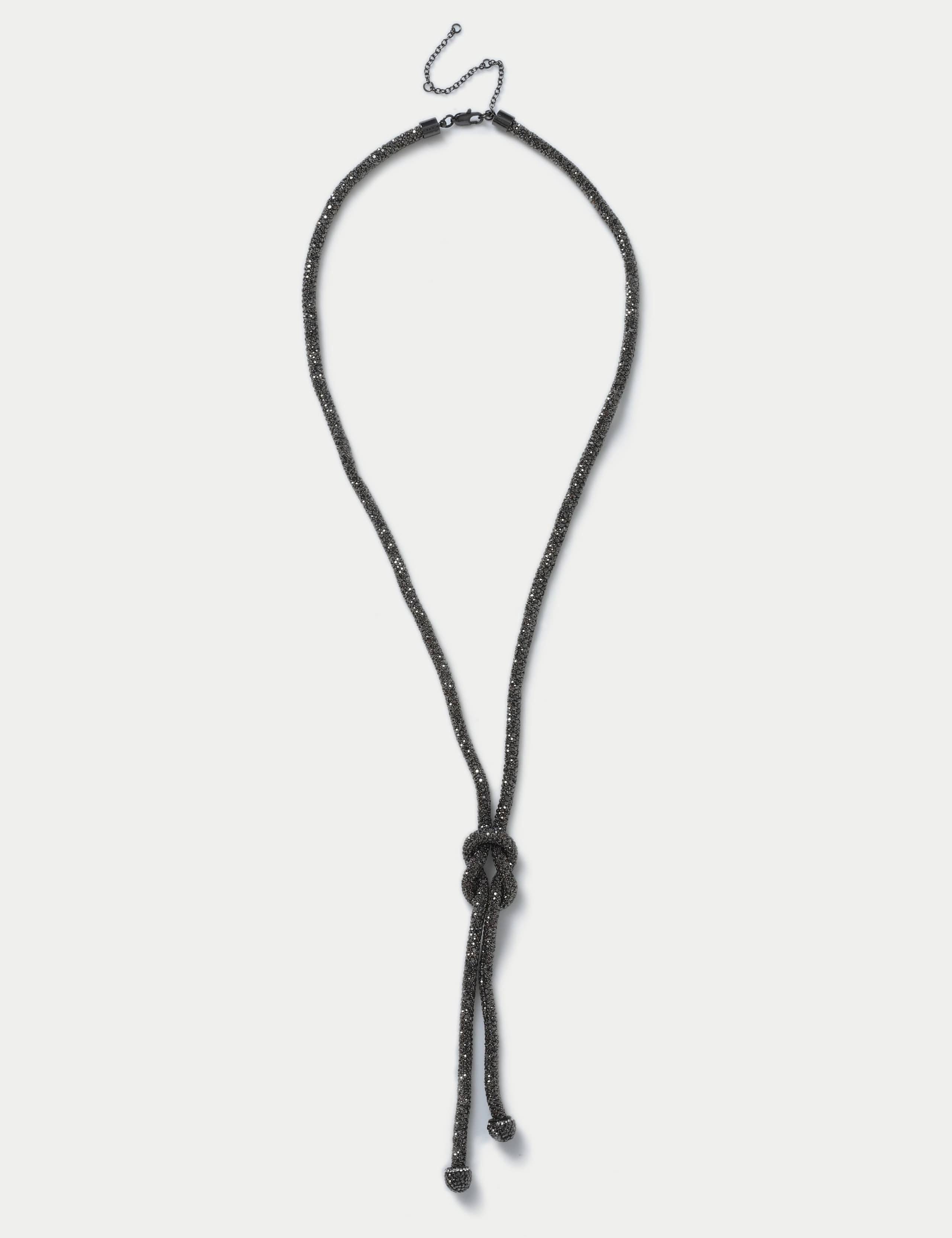 Gunmetal Pave Knot Lariat Long Necklace 1 of 2