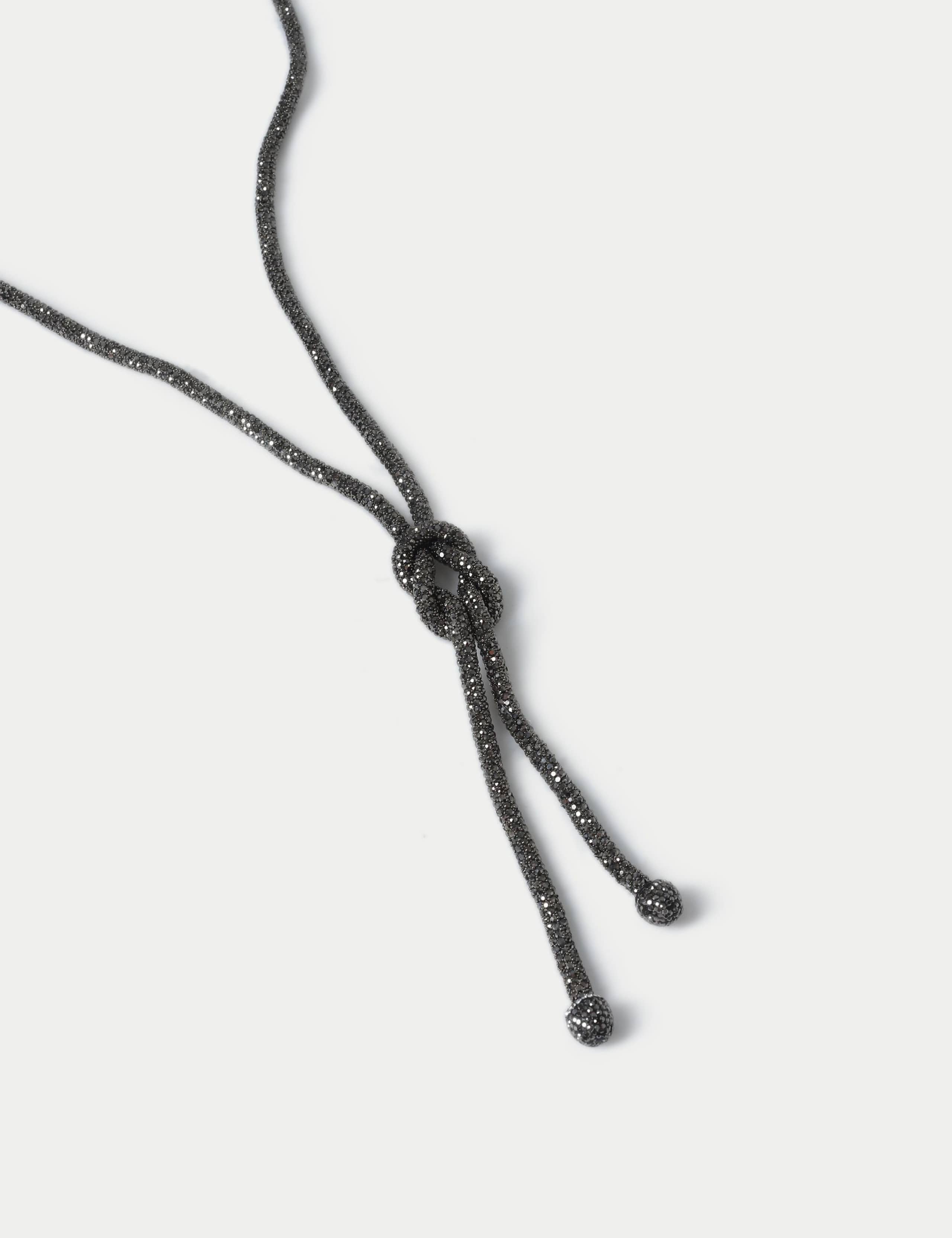 Gunmetal Pave Knot Lariat Long Necklace 2 of 2