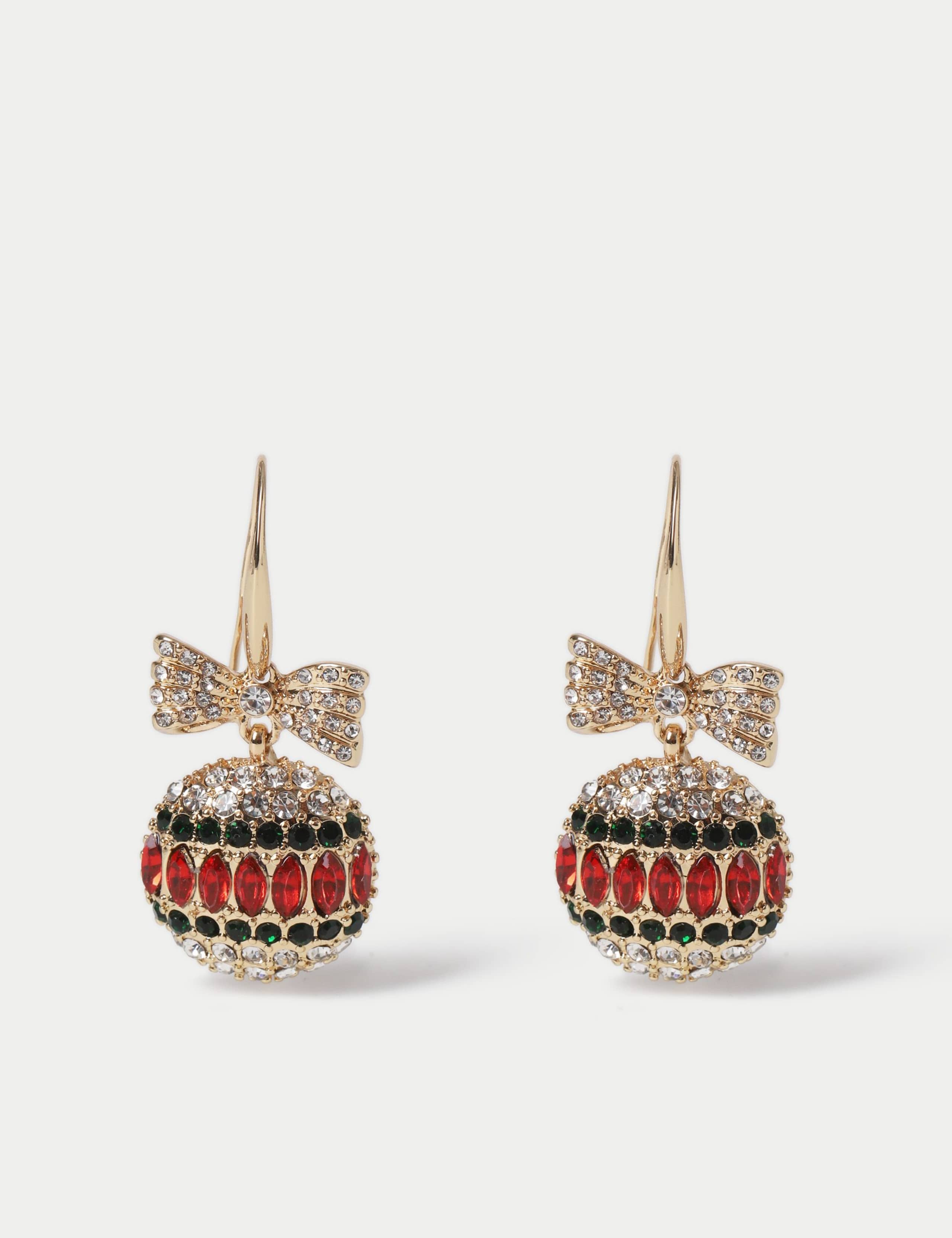 Bow Bauble Rhinestone Christmas Earrings 1 of 2