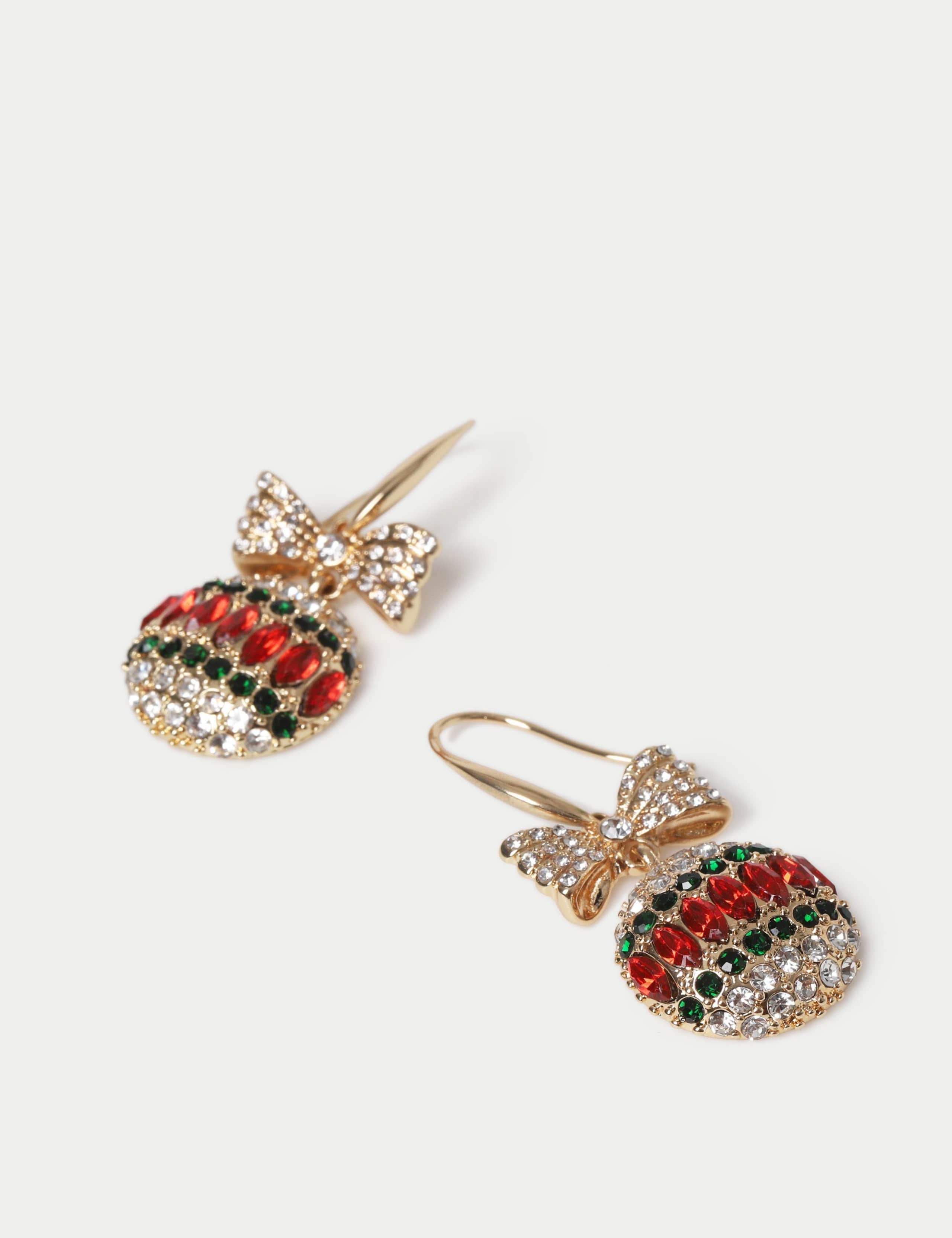 Bow Bauble Rhinestone Christmas Earrings 2 of 2