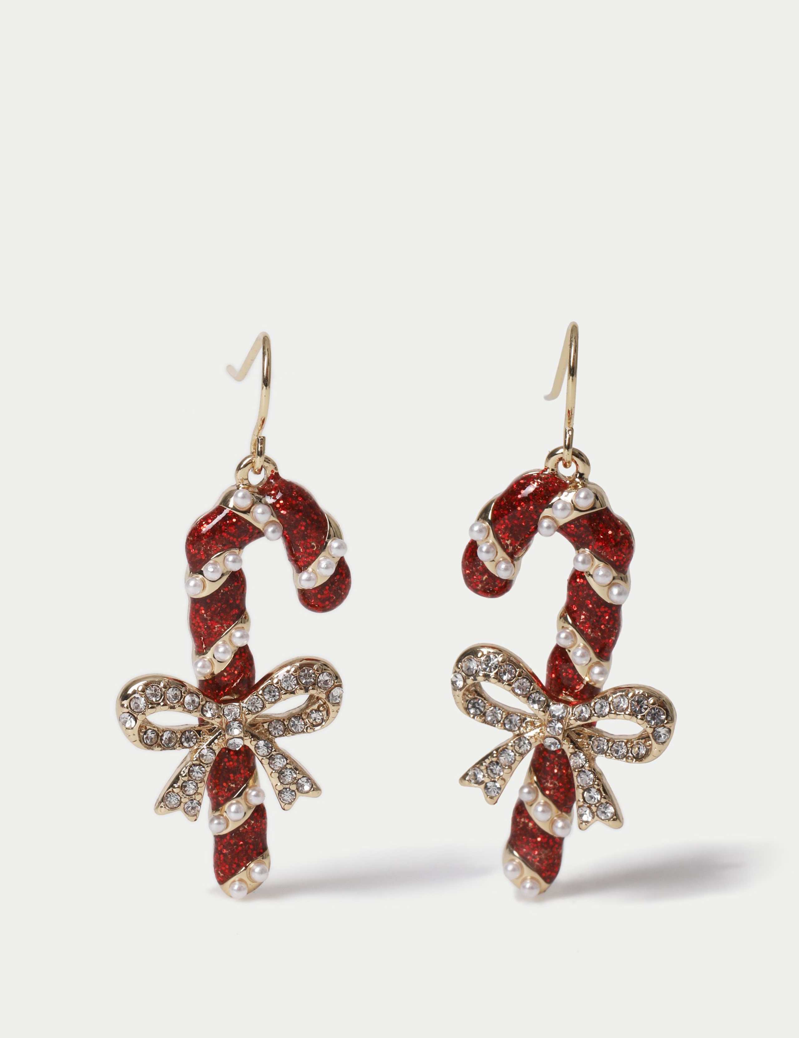 Rhinestone Candy Cane Drop Earrings 1 of 2