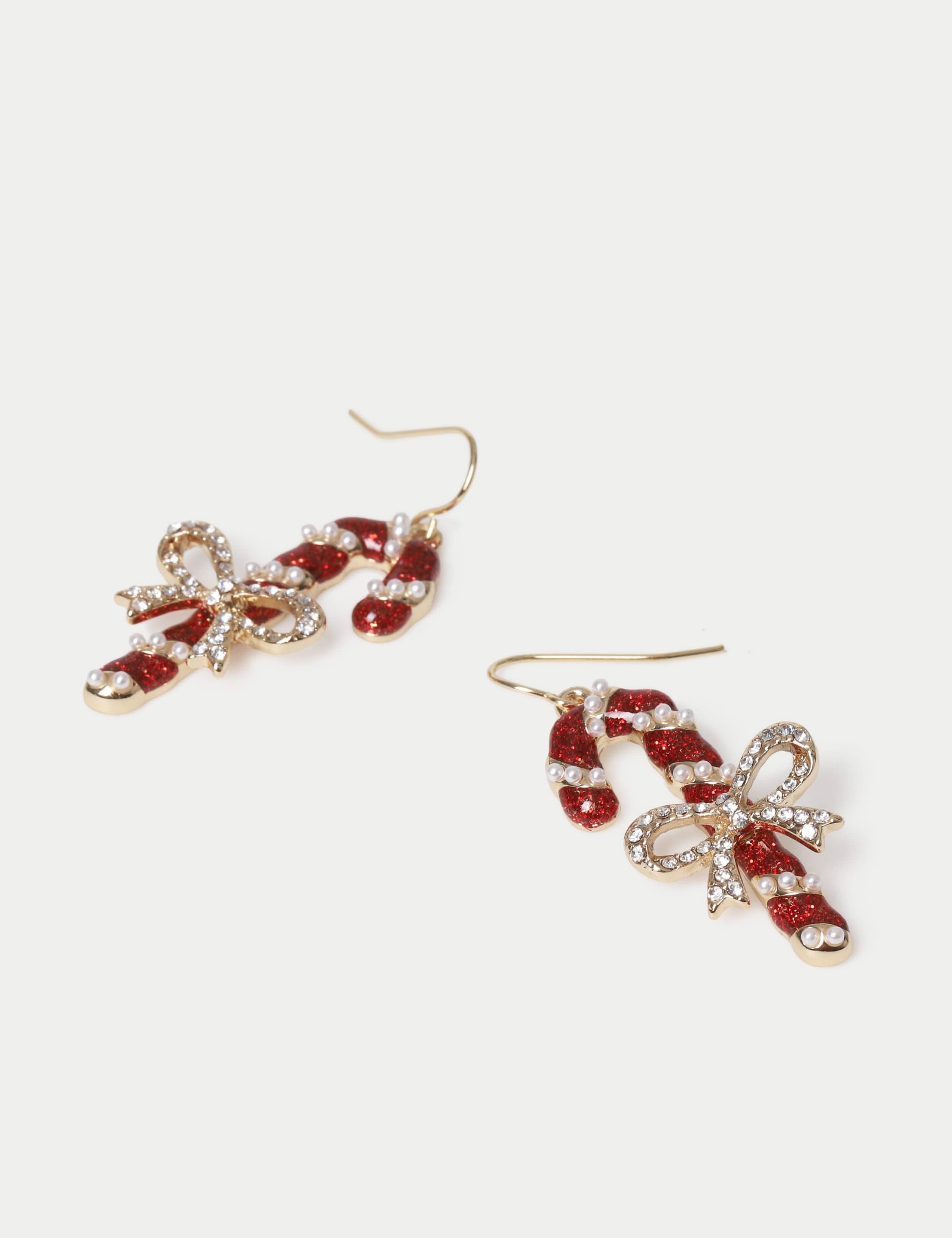 Rhinestone Candy Cane Drop Earrings 2 of 2