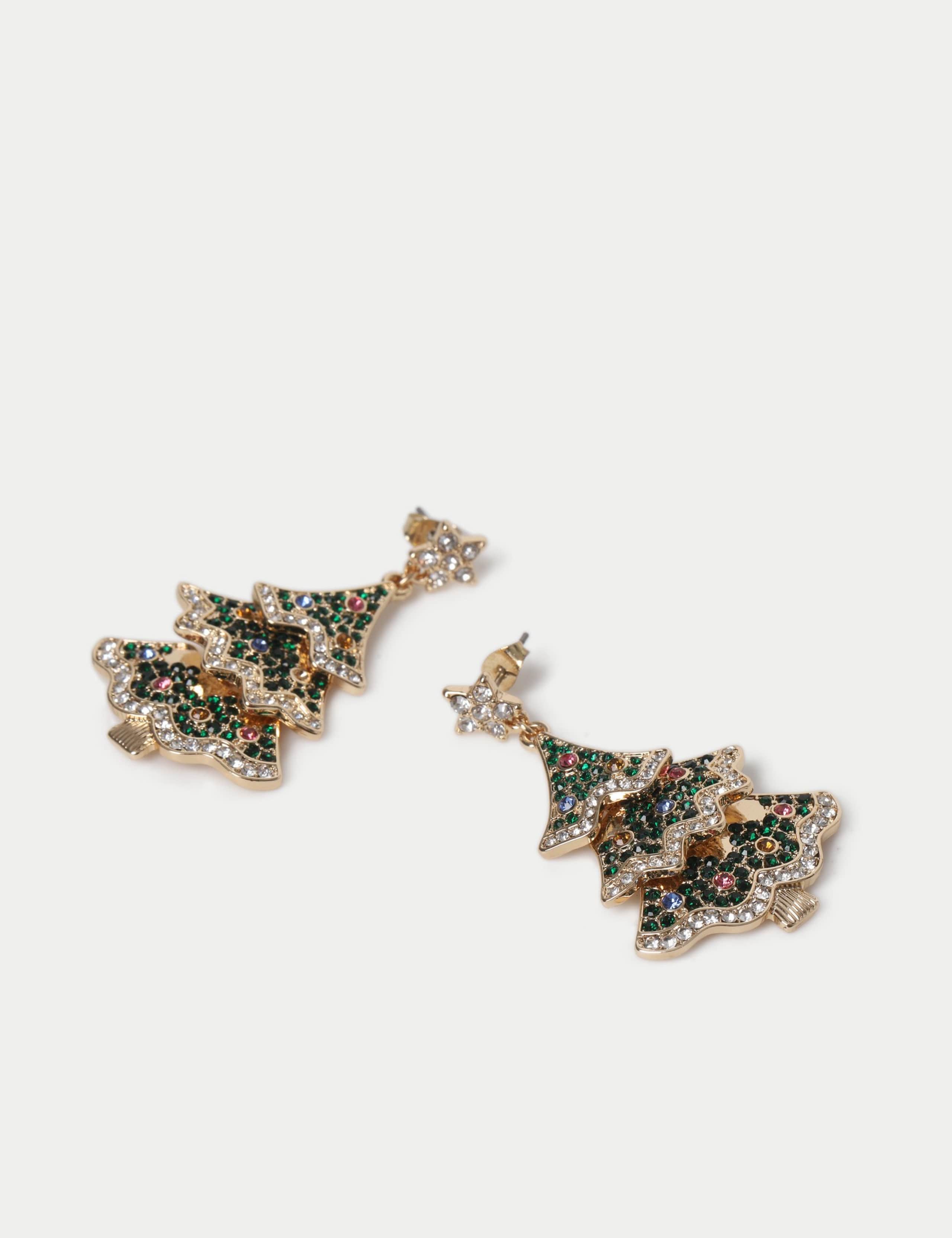 Rhinestone Tree Drop Earrings 2 of 2
