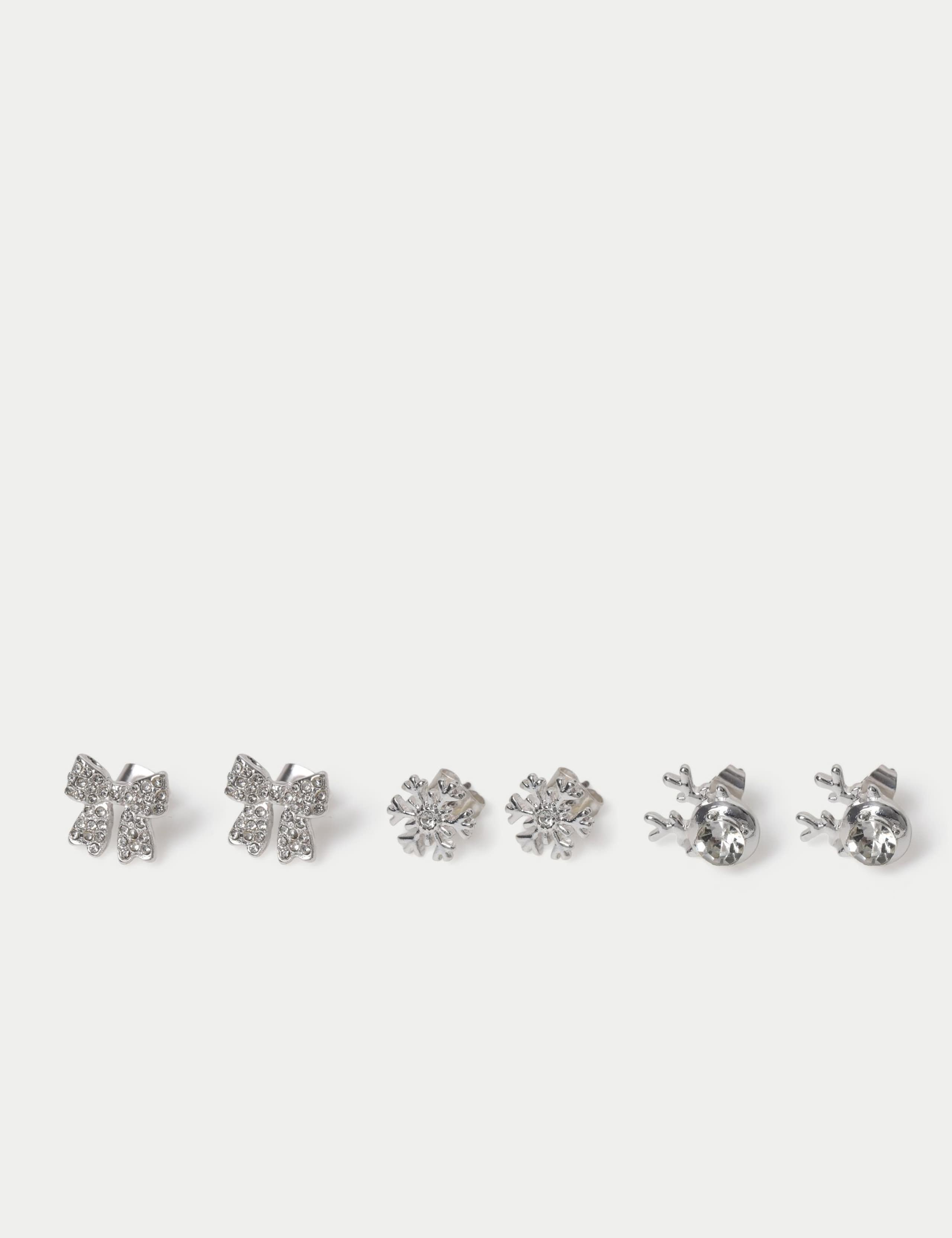 Snowflake Bow and Reindeer Stud Earrings 2 of 2