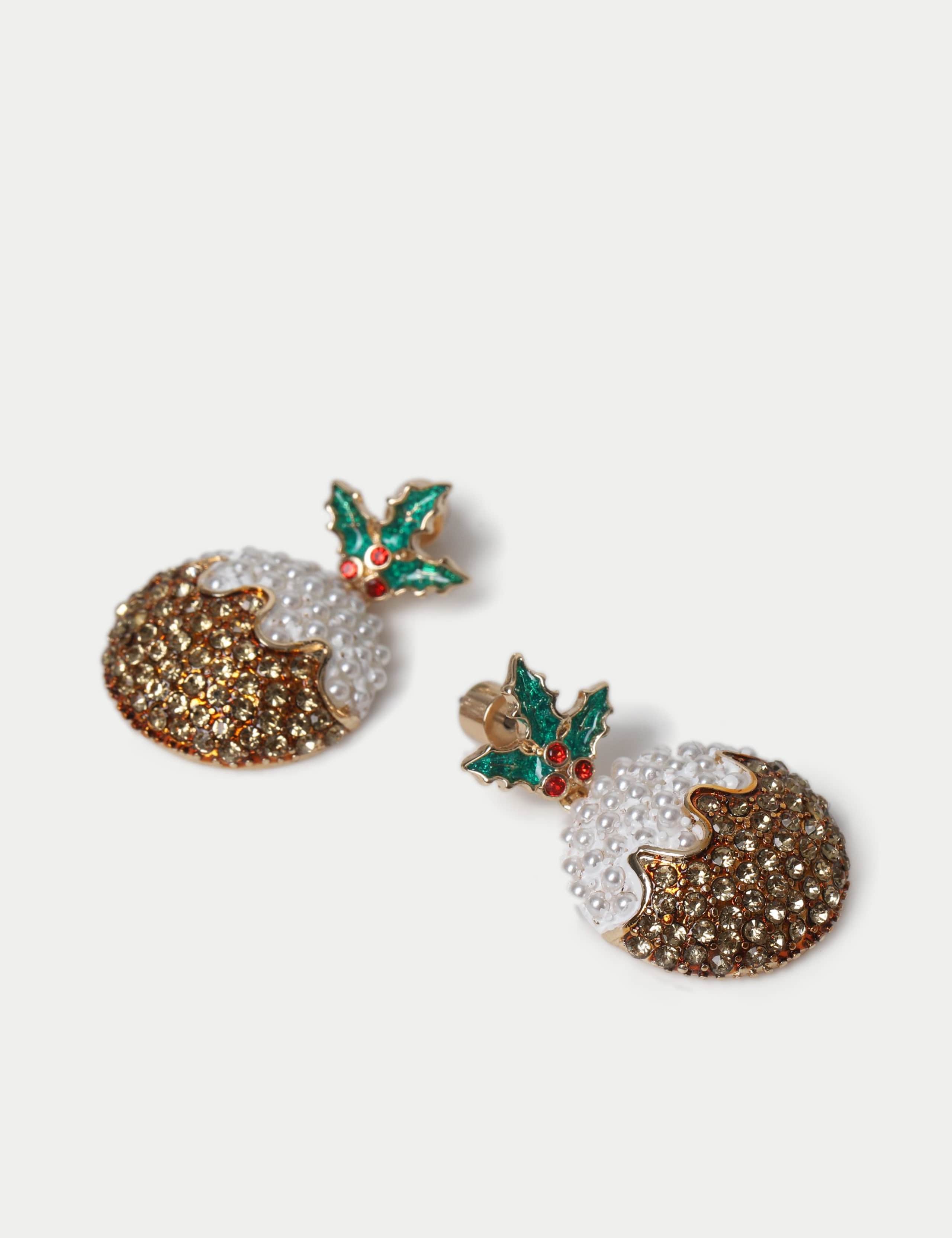 Rhinestone Christmas Pud Earrings 2 of 2