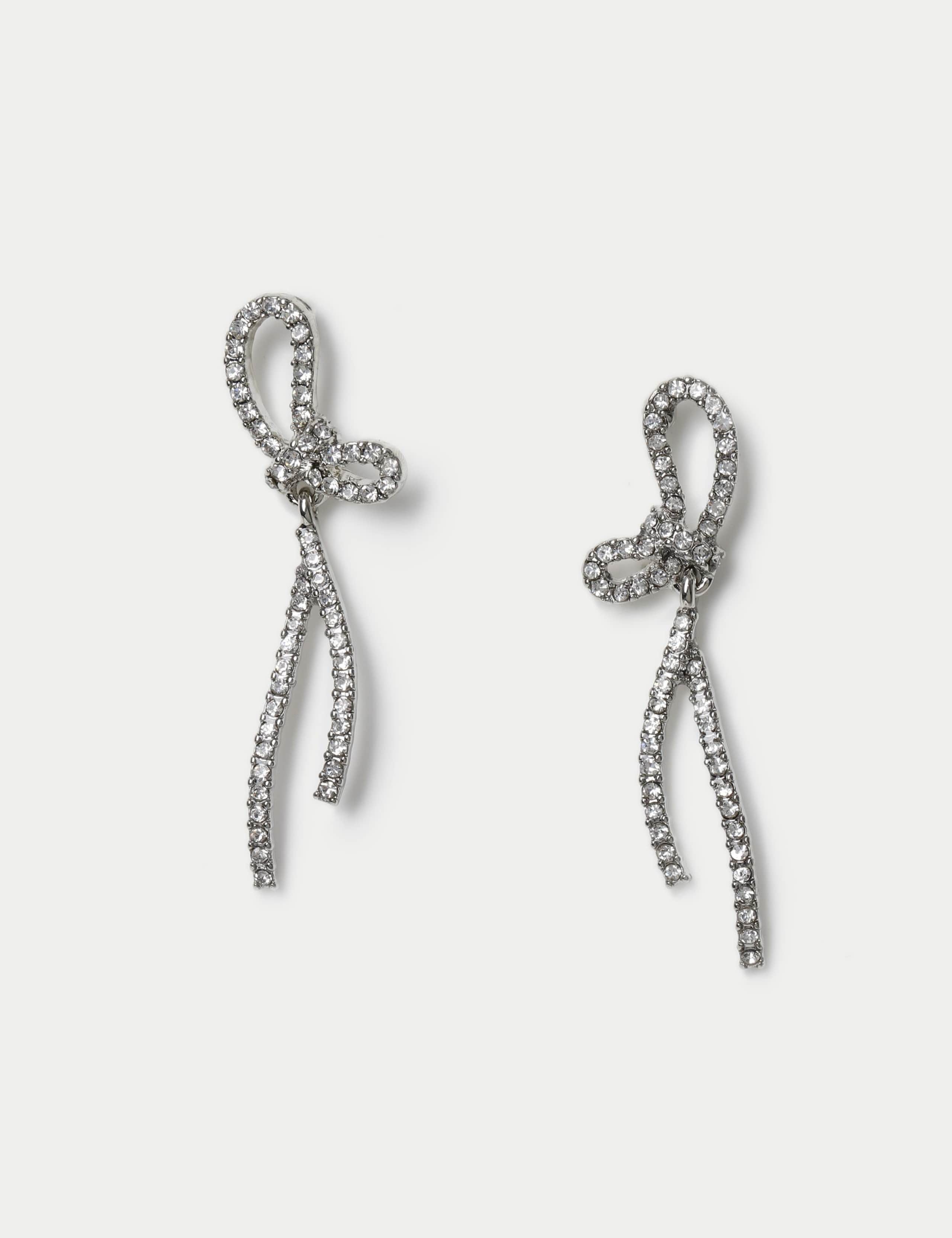 Embellished Bow Drop Earrings 1 of 2