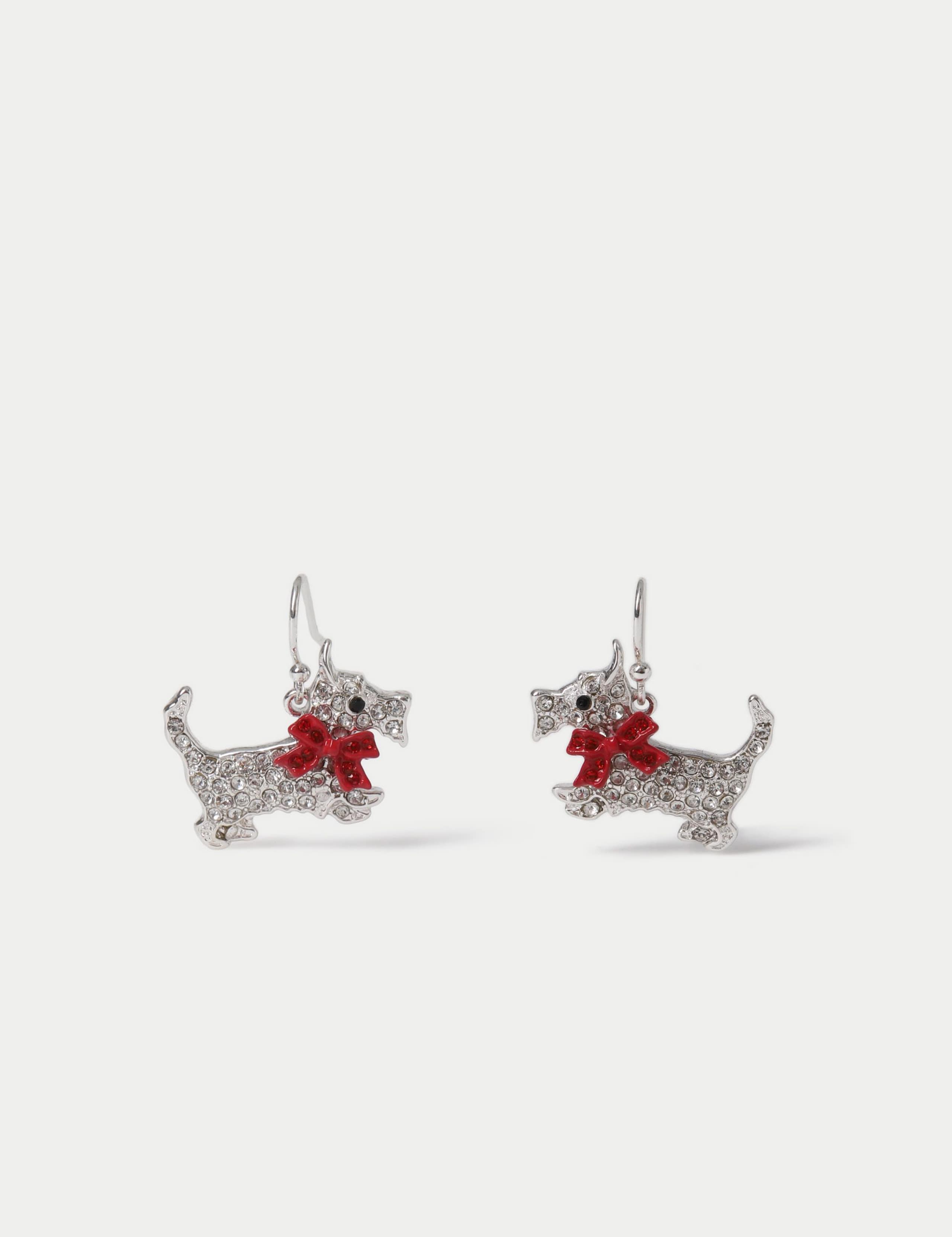 Rhinestone Westie Dog Drop Christmas Earrings 1 of 2