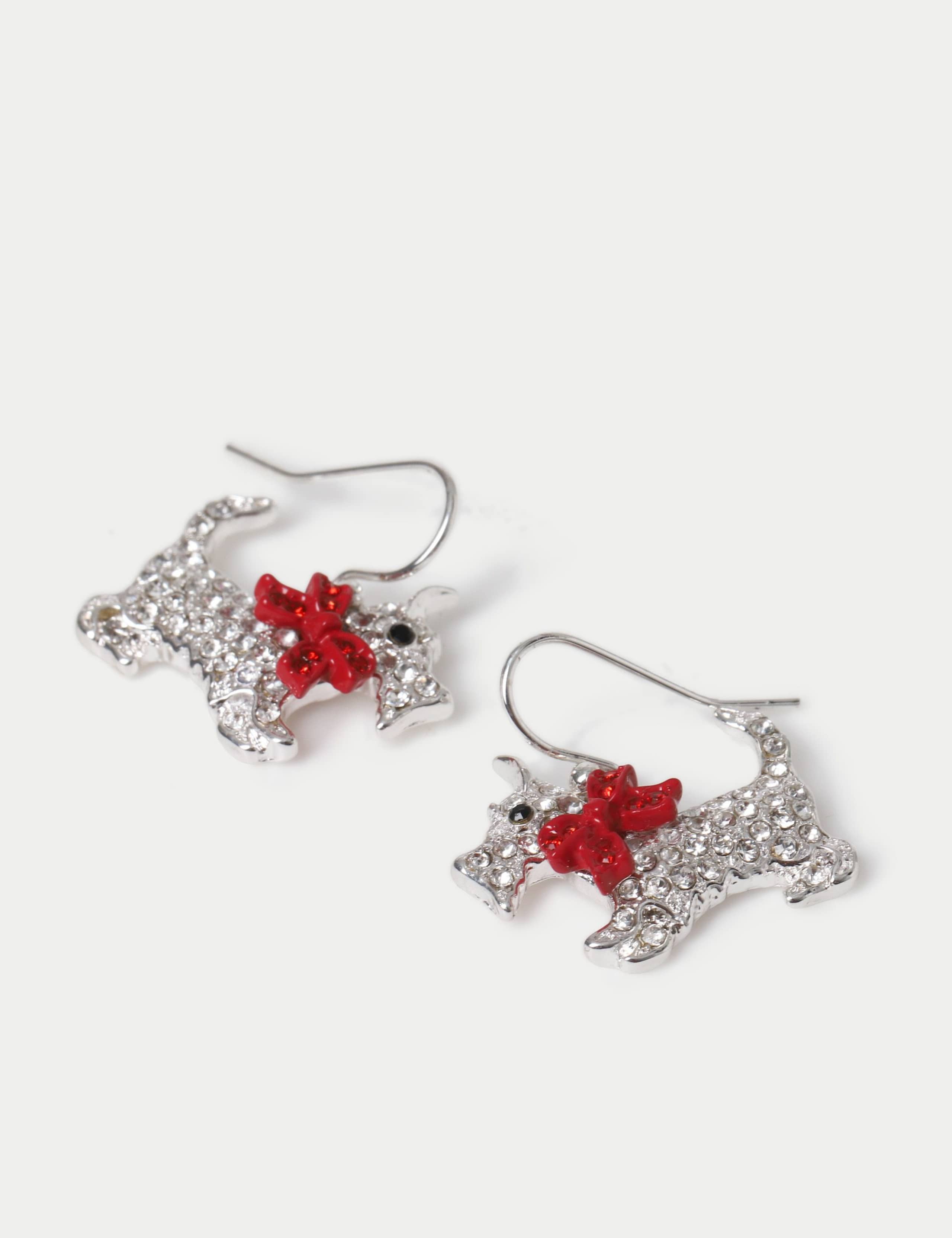 Rhinestone Westie Dog Drop Christmas Earrings 2 of 2
