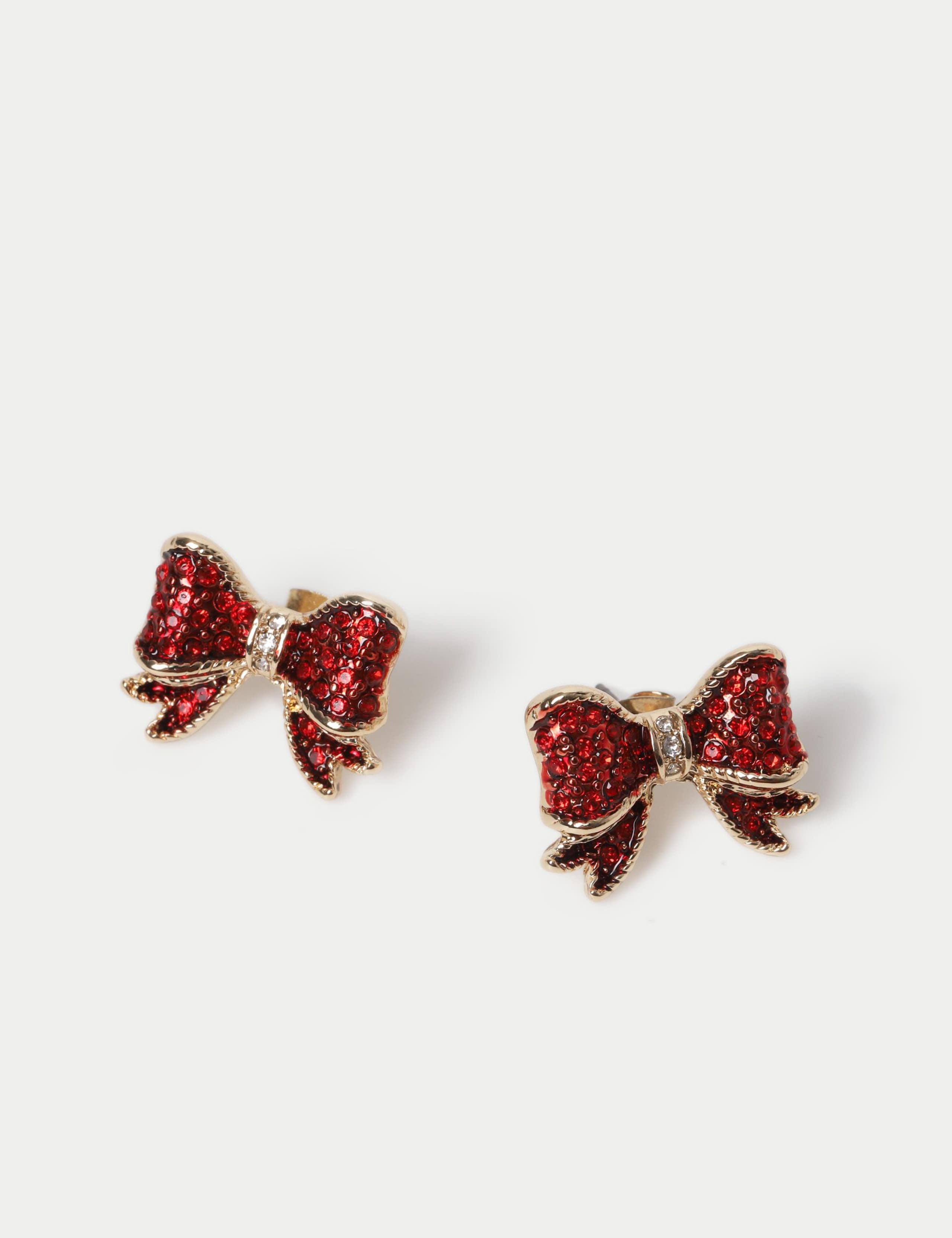 Red Rhinestone Bow Stud Earrings 2 of 2