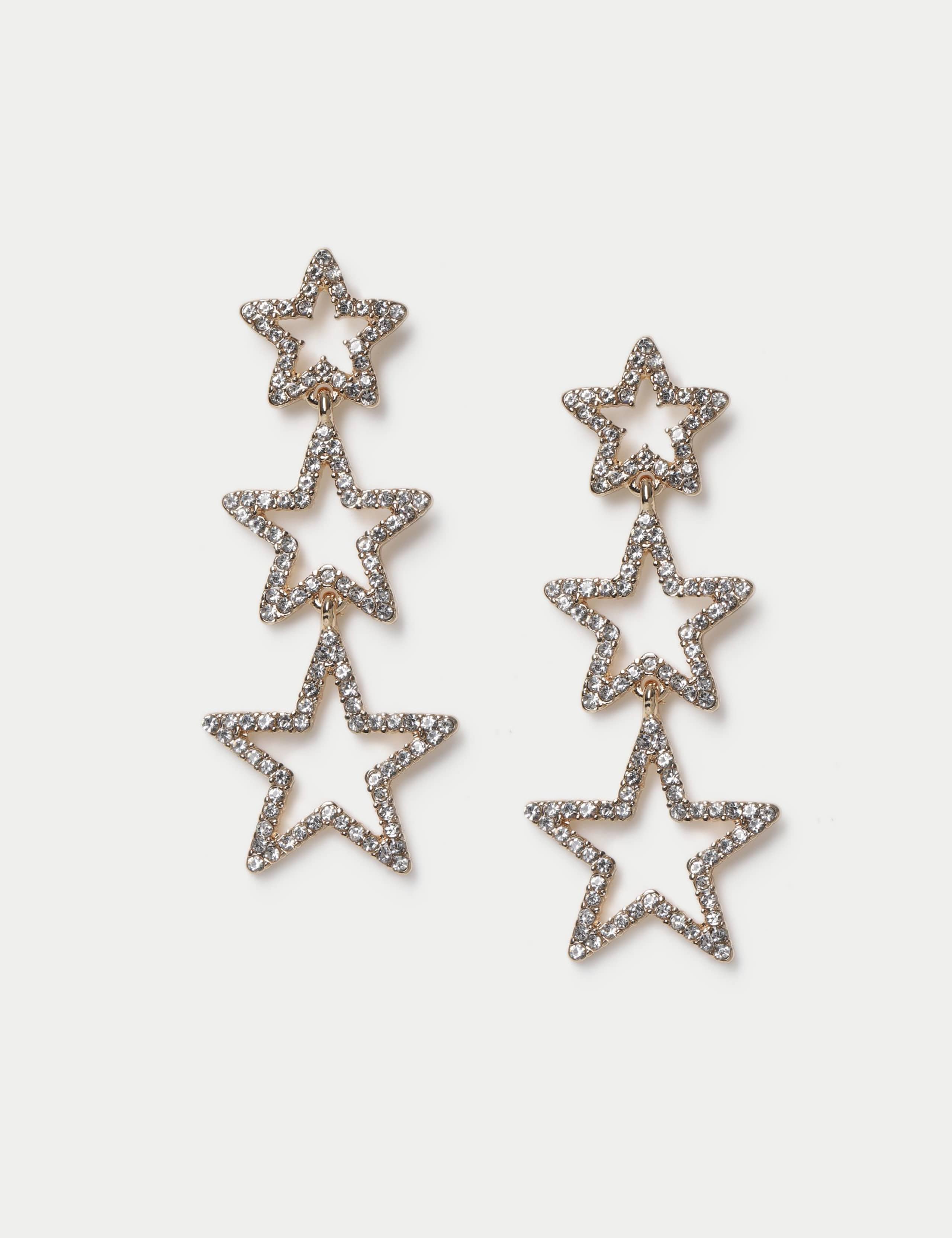 3 Drop Rhinestone Star Christmas Earrings 1 of 2