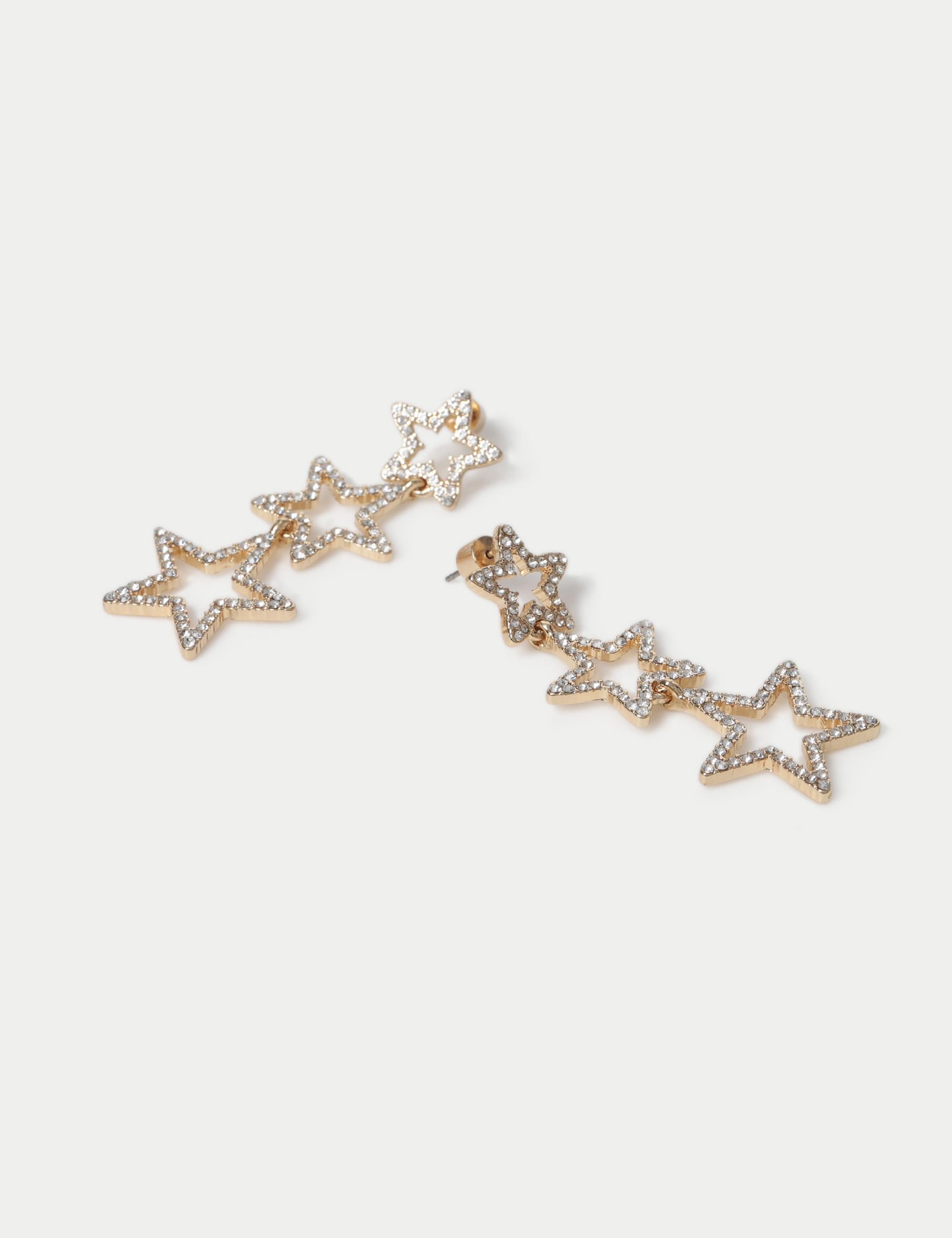 3 Drop Rhinestone Star Christmas Earrings 2 of 2