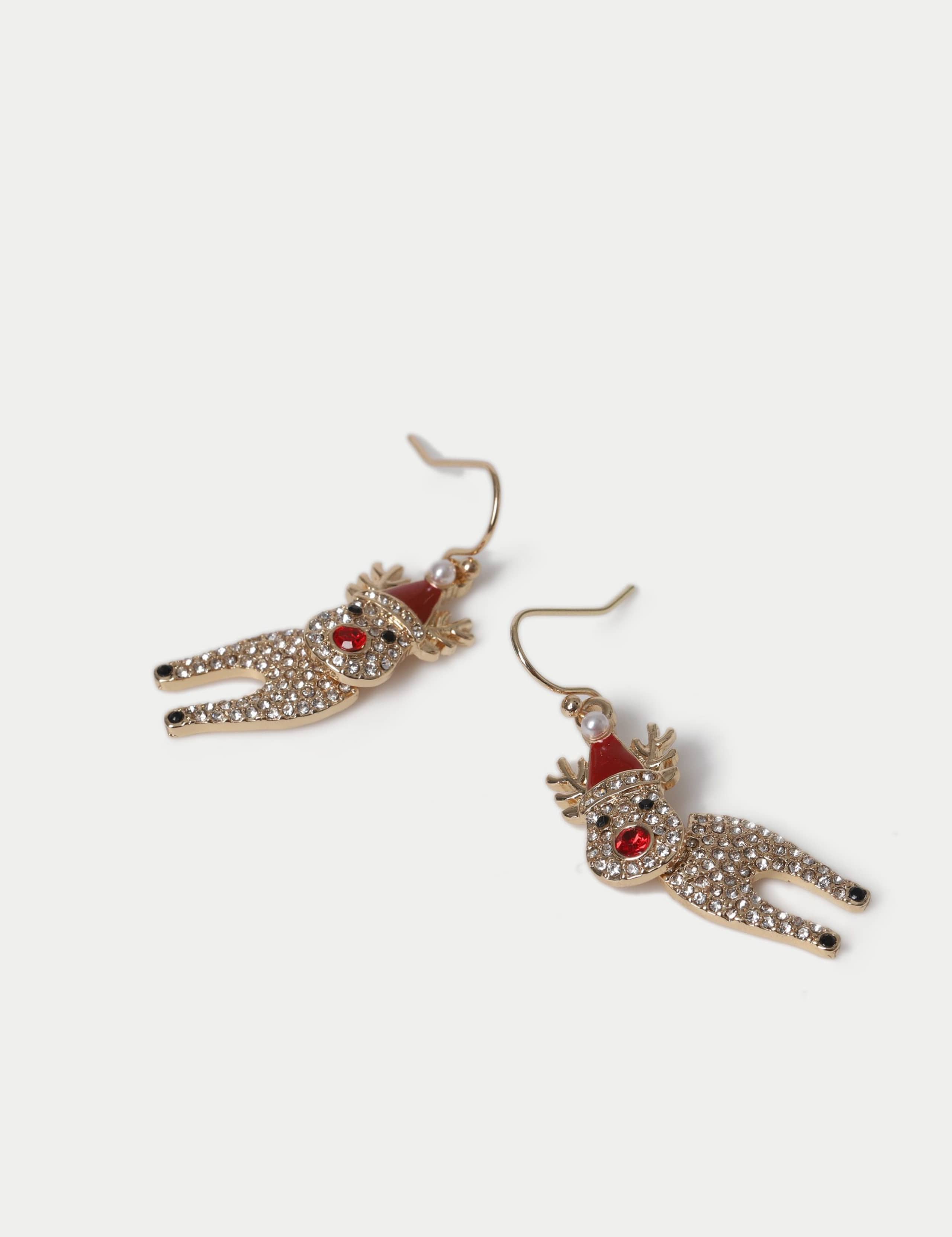 Rhinestone Reindeer Christmas Earrings 2 of 2