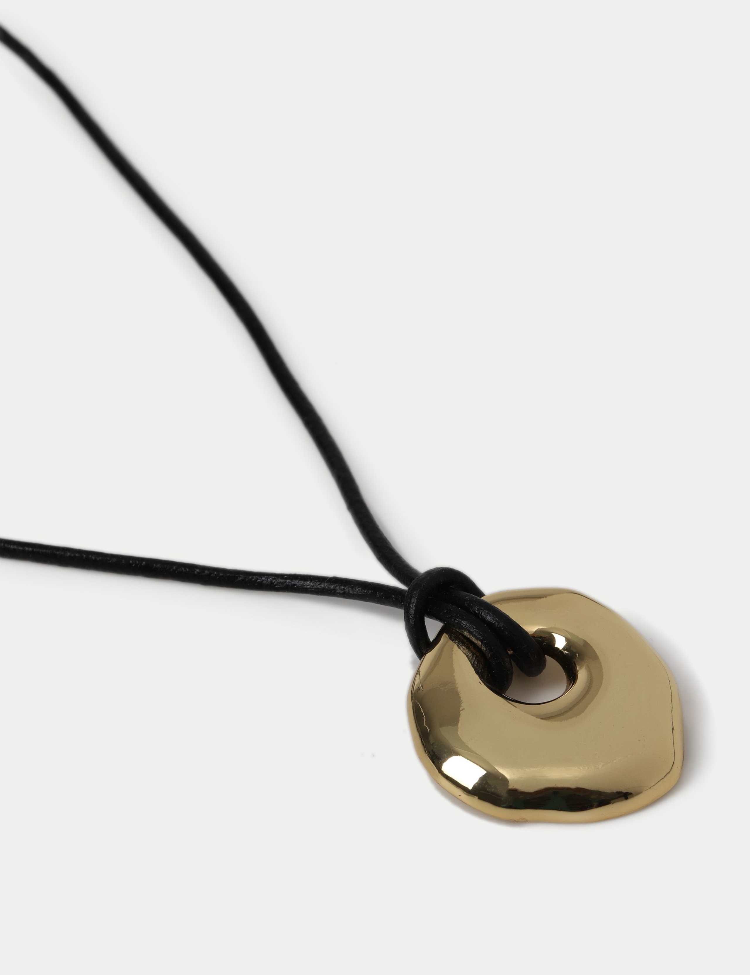 18k Gold Plated Leather Long Pendant 1 of 3