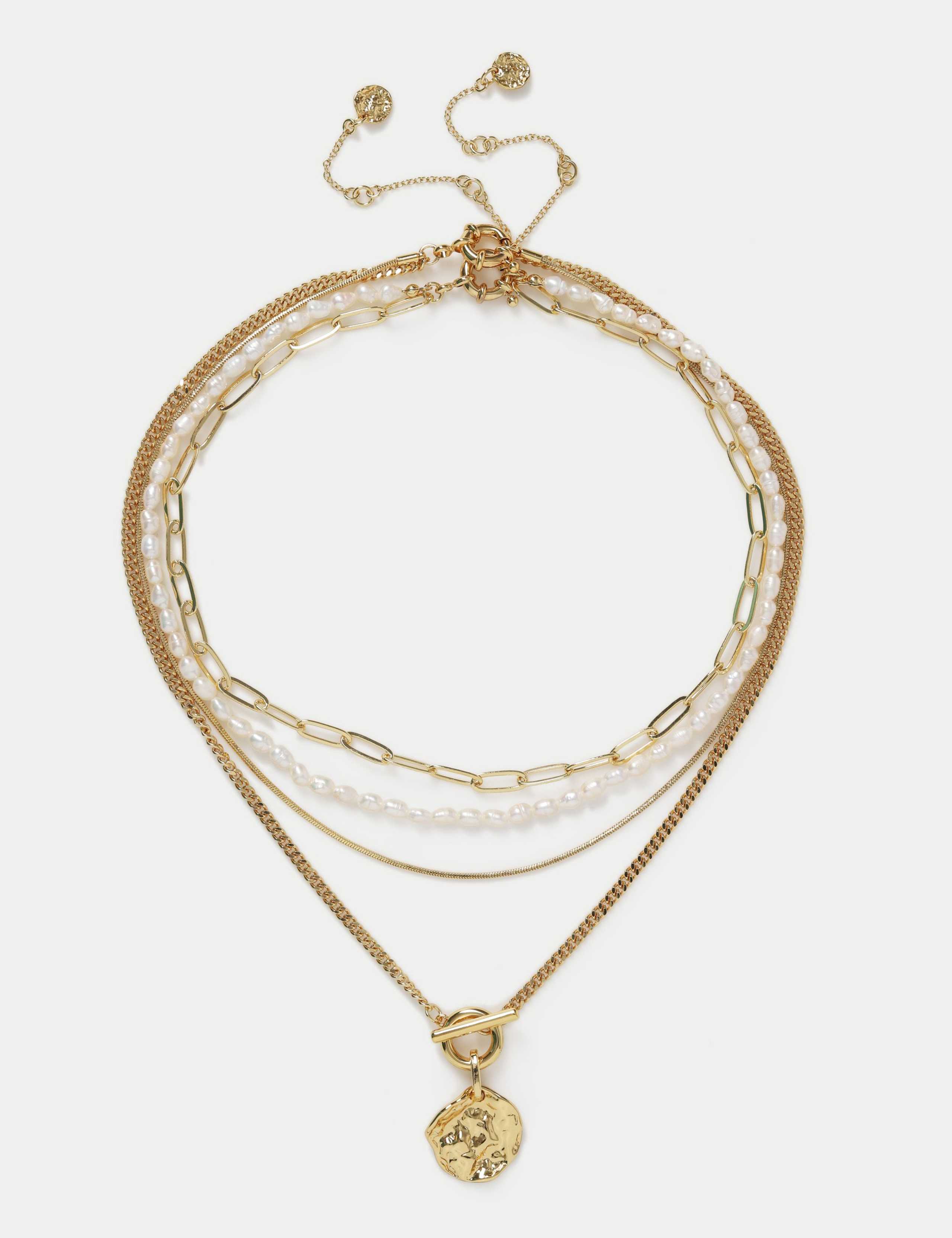 18k Gold Plated Corded Multirow Necklace 1 of 3