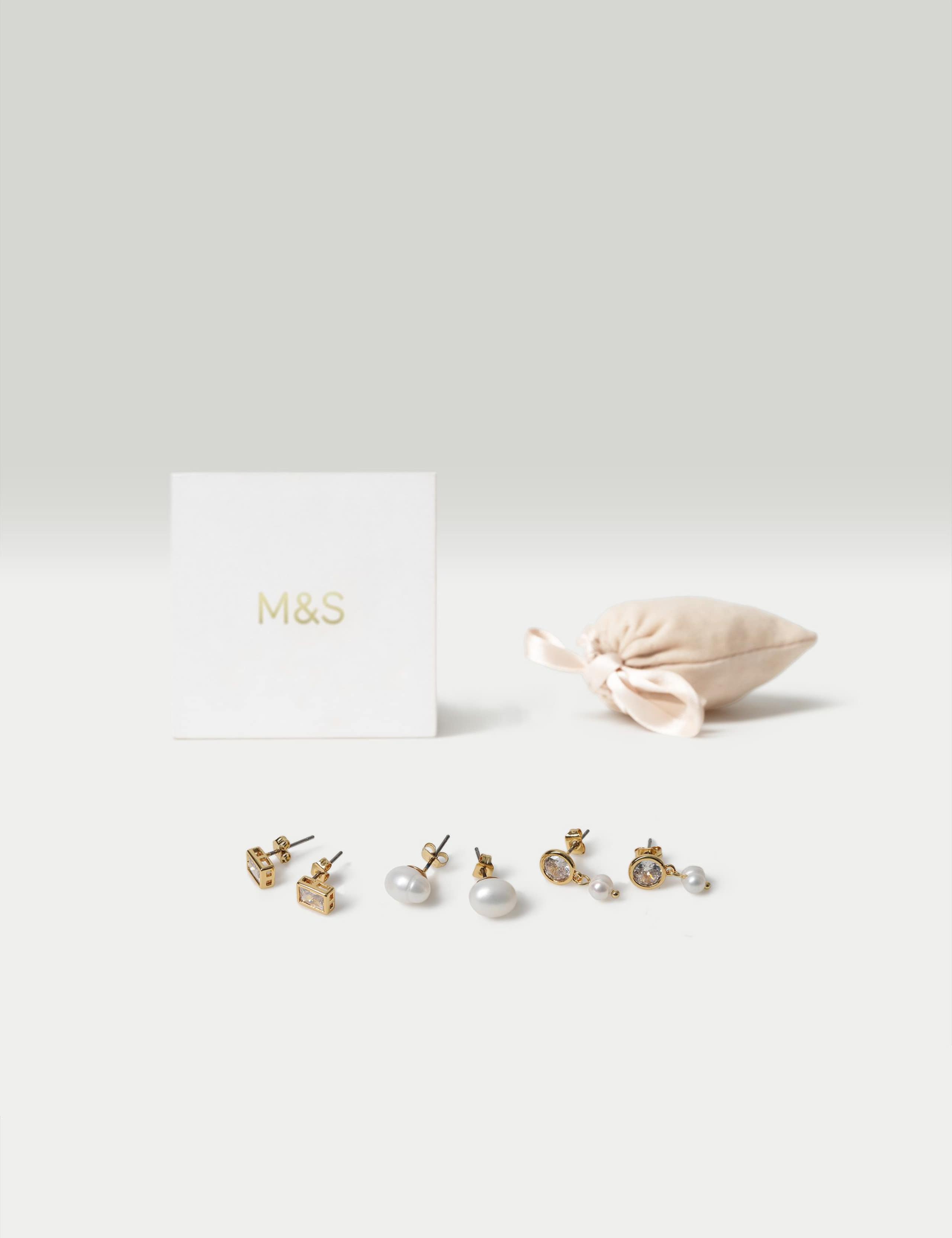 18k Gold Plated Pearl Earrings Set 2 of 3