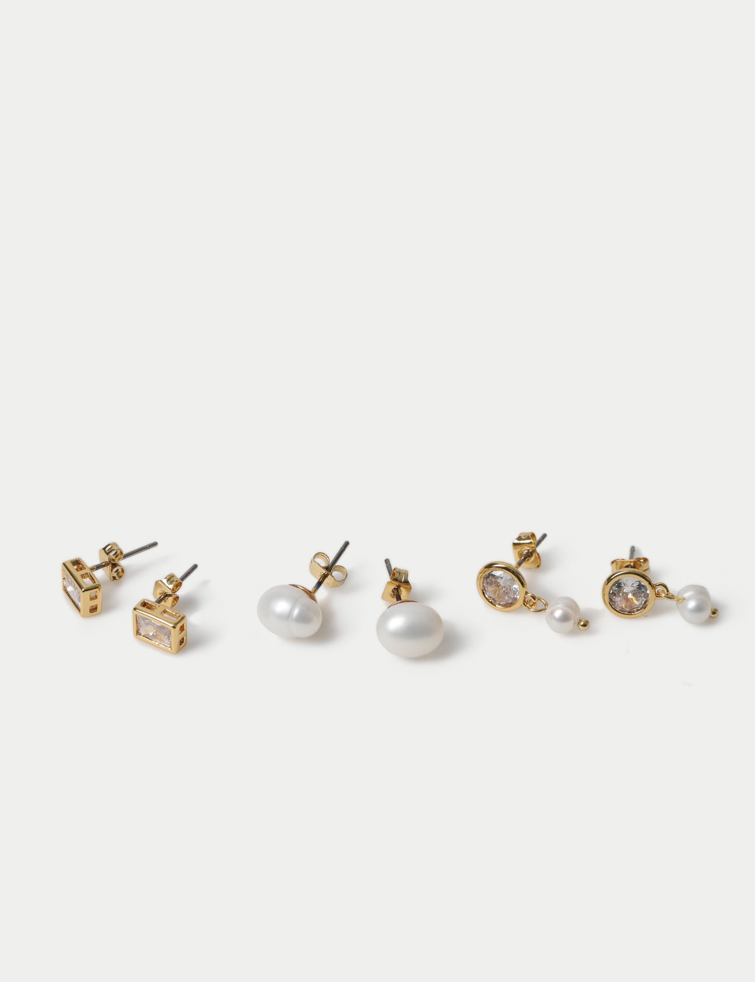 18k Gold Plated Pearl Earrings Set 3 of 3