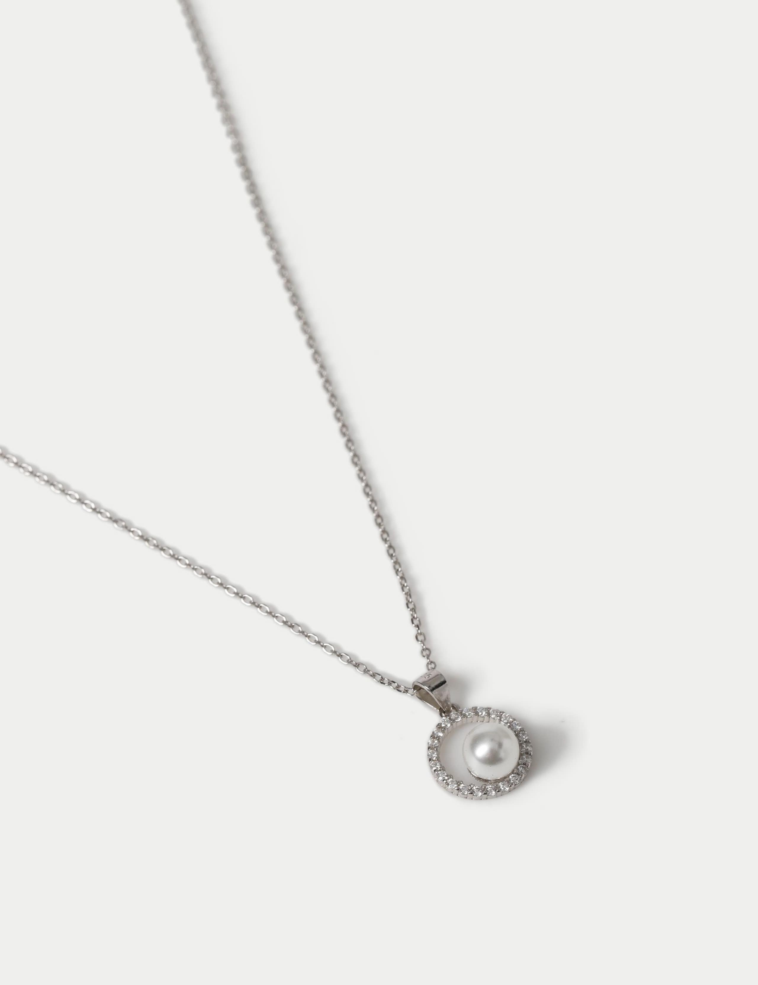 Platinum Cubic Zirconia Pearl Necklace 2 of 2