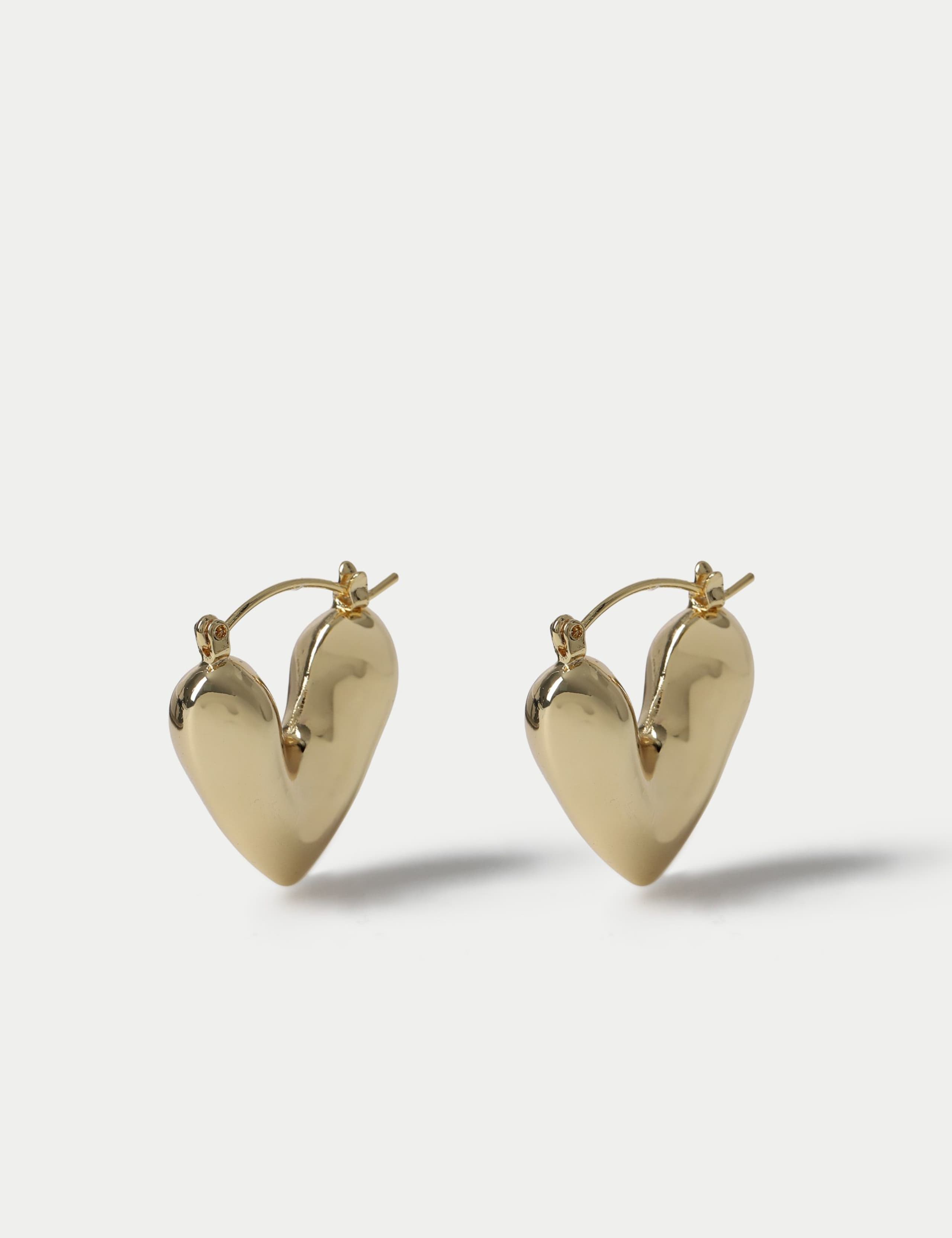 14ct Gold Plated Heart Hoop Earrings 1 of 2