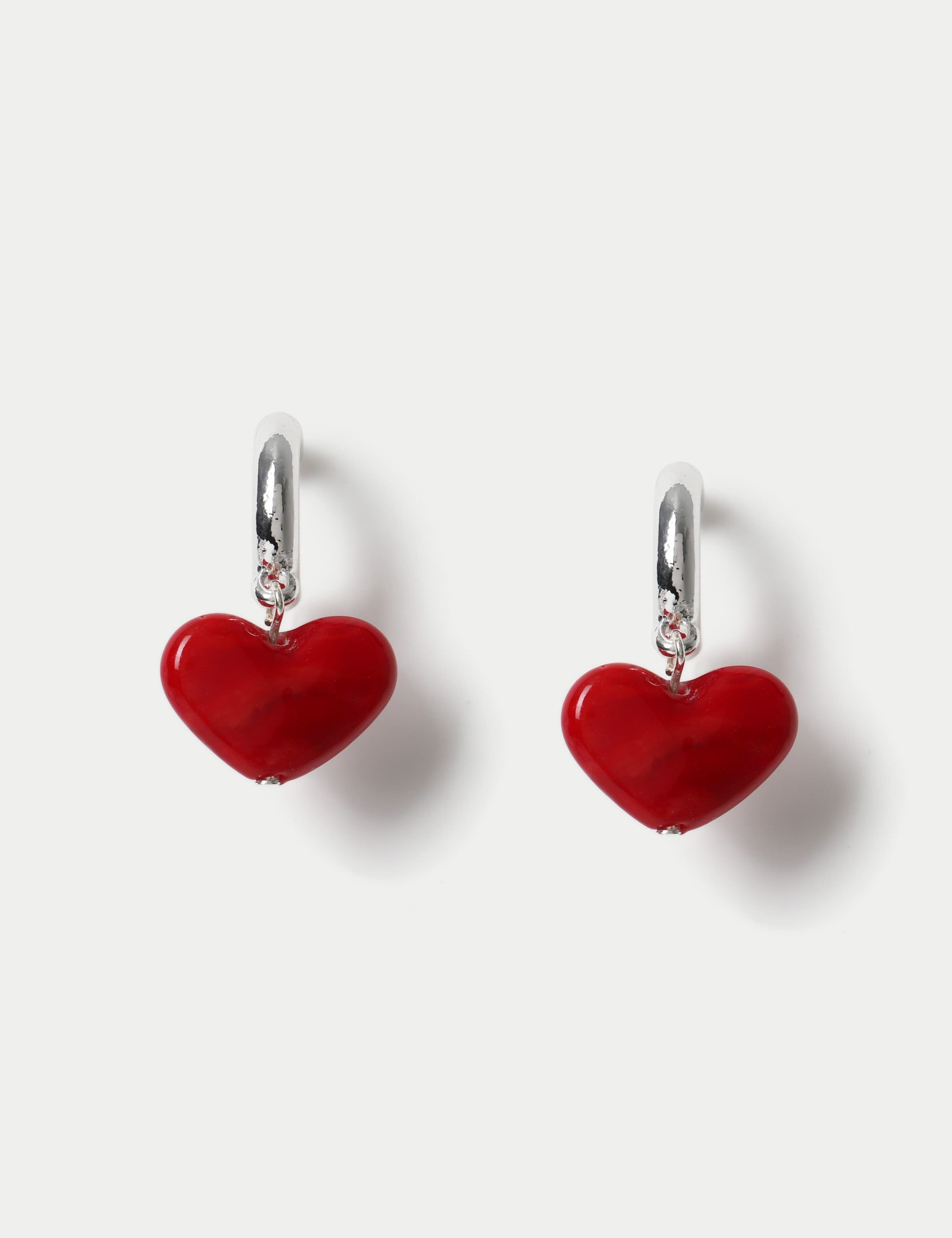Heart Drop Hoop Earrings 1 of 2