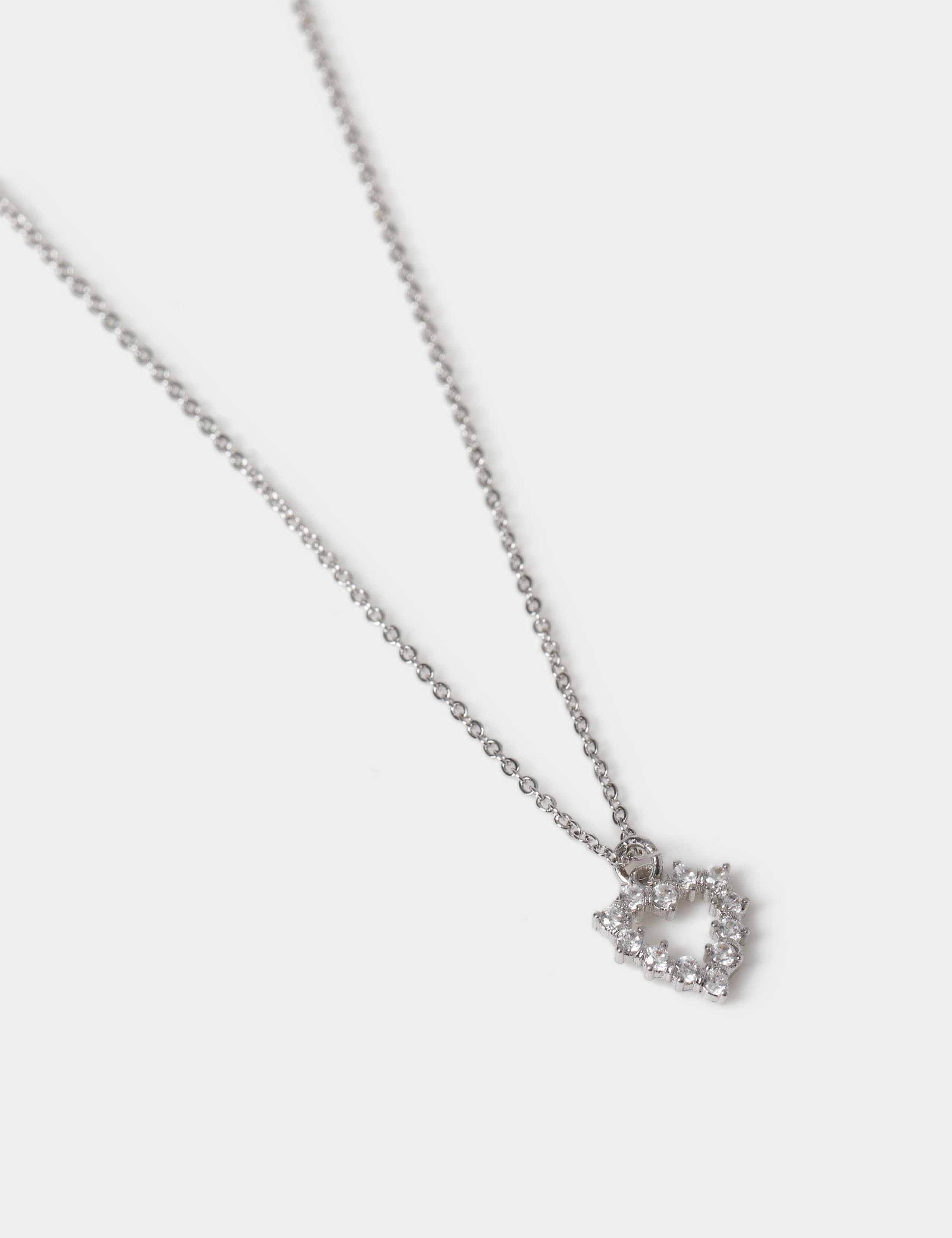Platinum Cubic Zirconia Heart Necklace 2 of 2